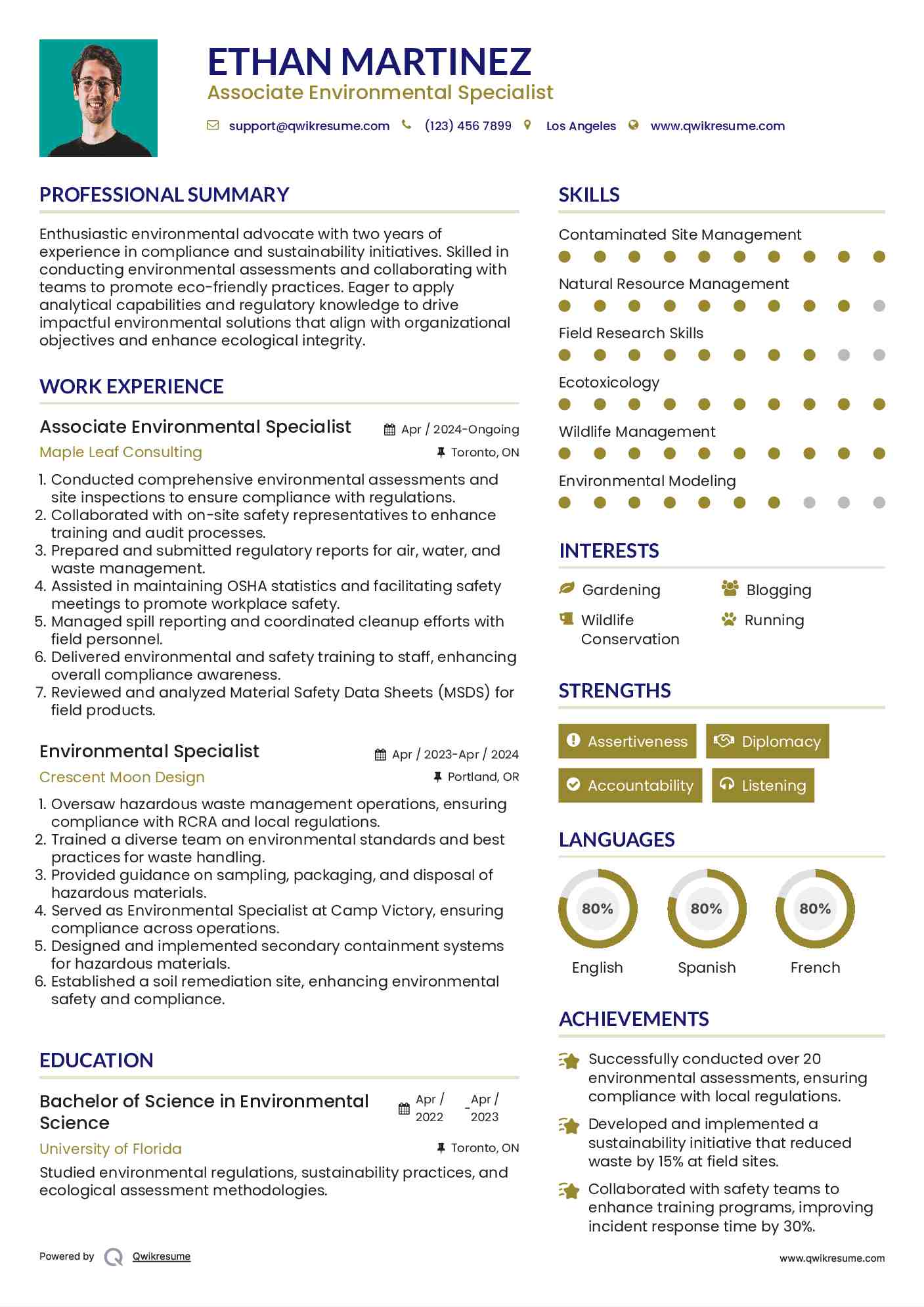 Associate Environmental Specialist Resume Model