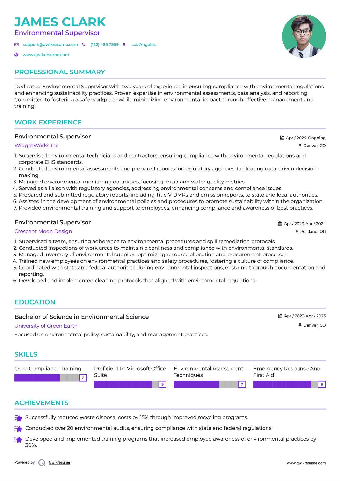 Environmental Supervisor Resume Format
