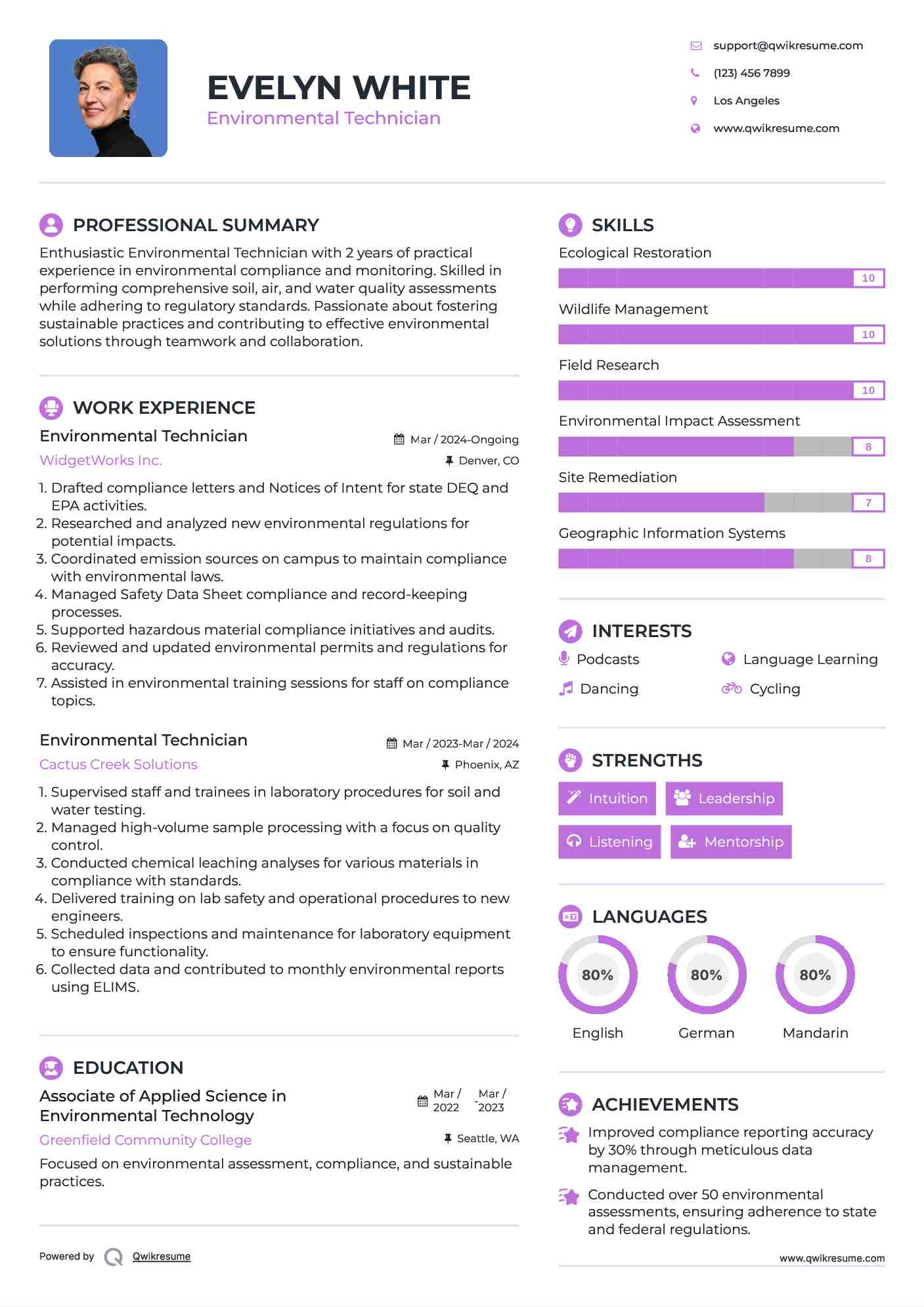 Environmental Technician Resume Model