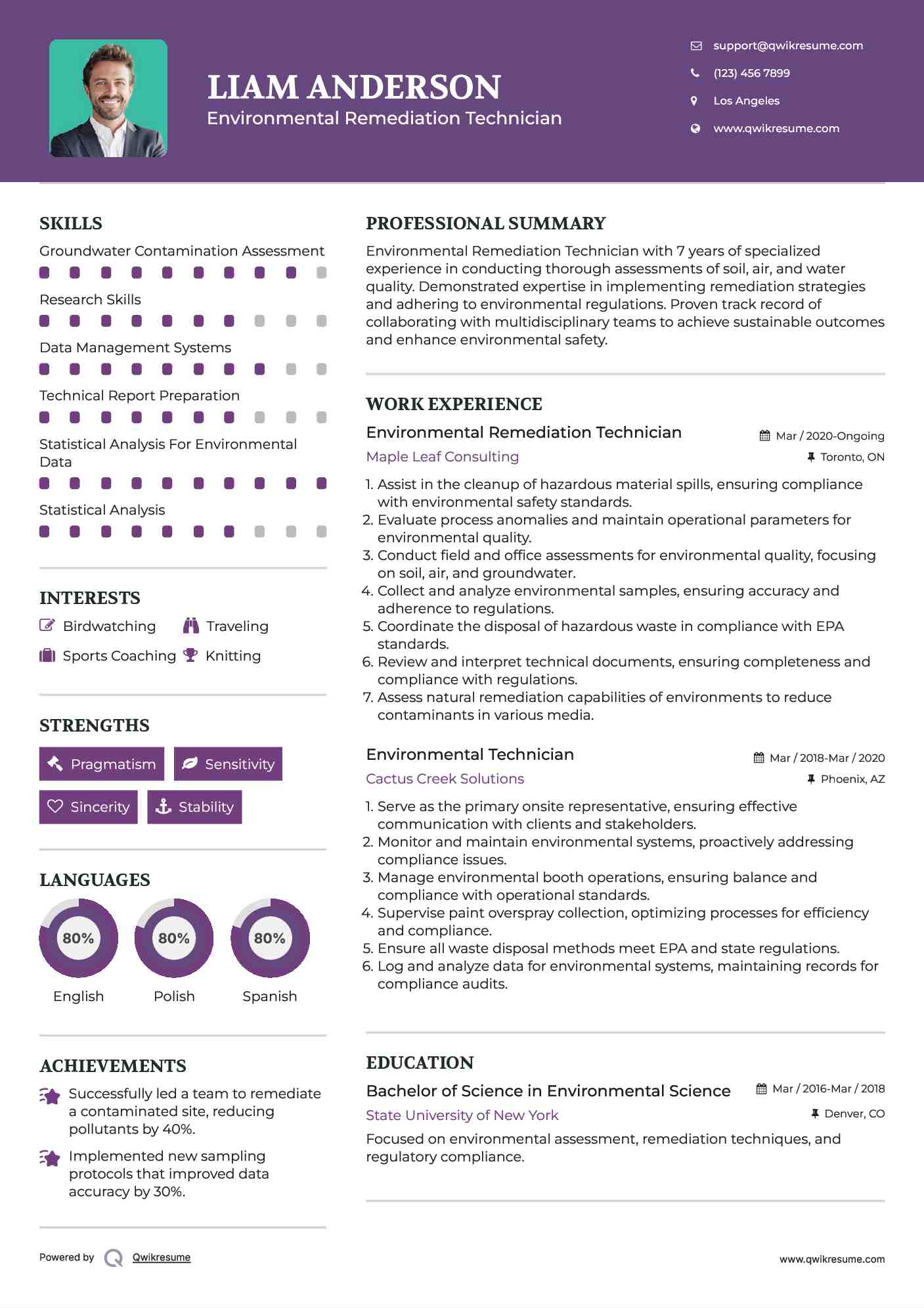 Environmental Remediation Technician Resume Example