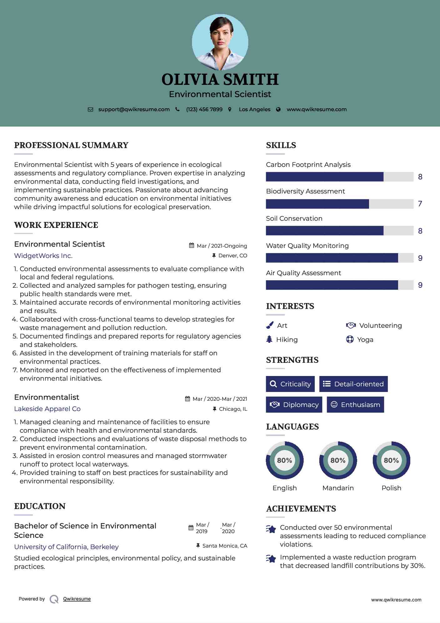Environmental Scientist Resume Format