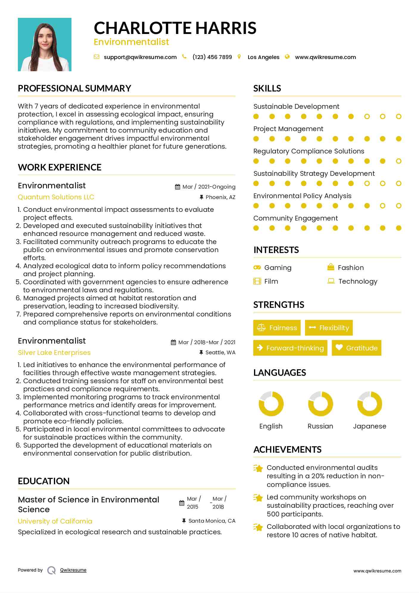 Environmentalist Resume Example