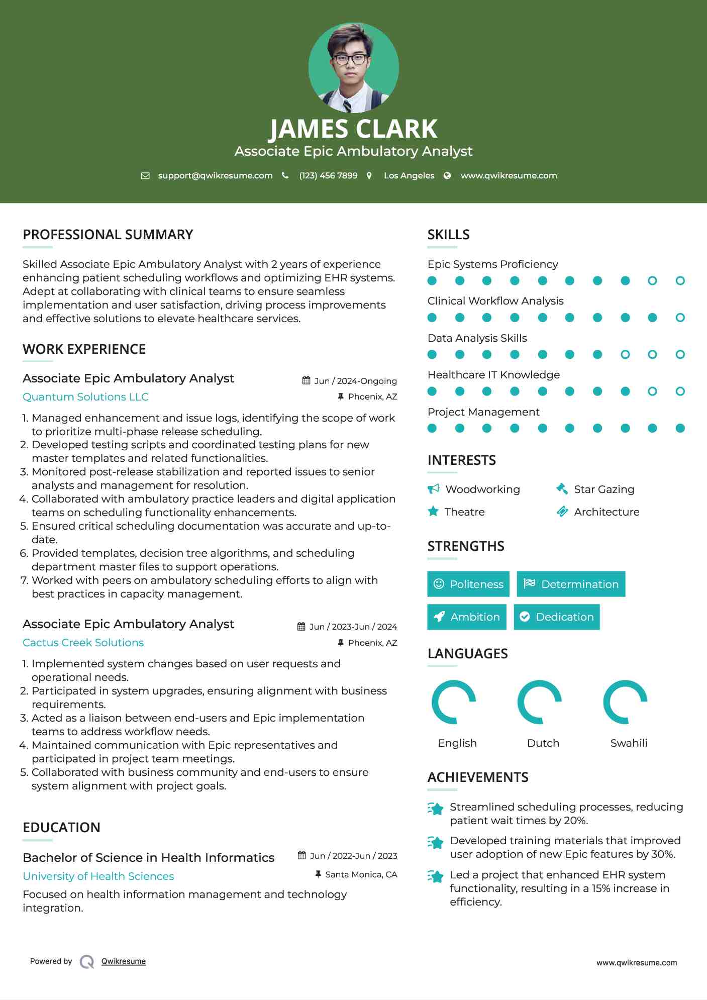 Associate Epic Ambulatory Analyst Resume Sample