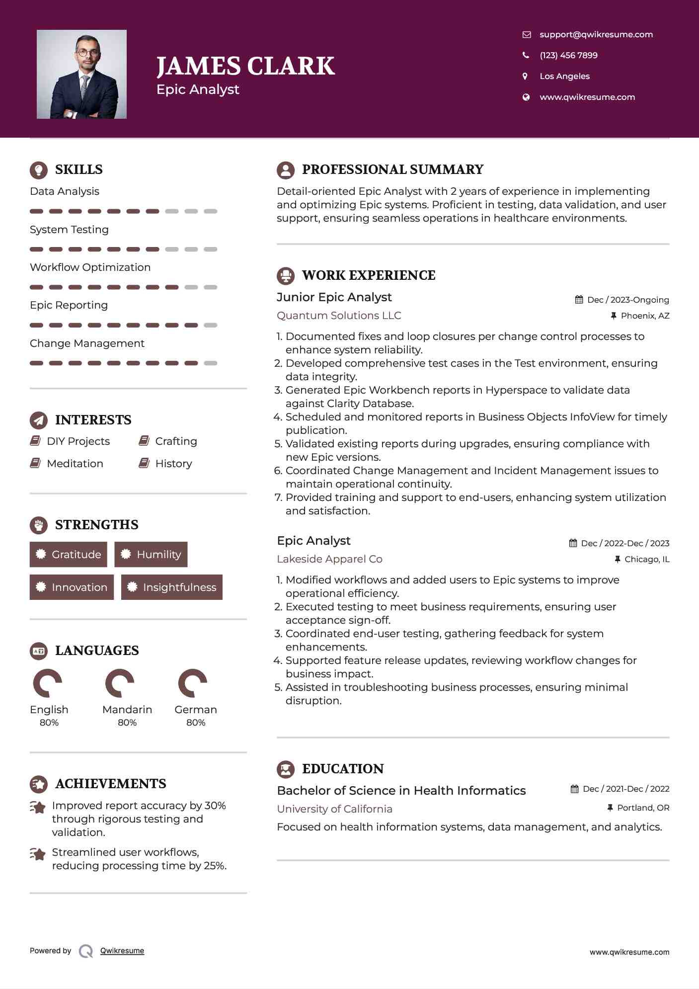 Epic Analyst Resume Samples QwikResume