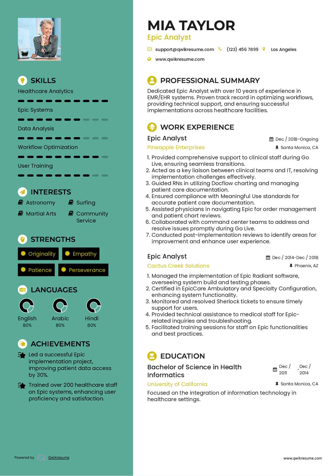 Epic Analyst Resume Model