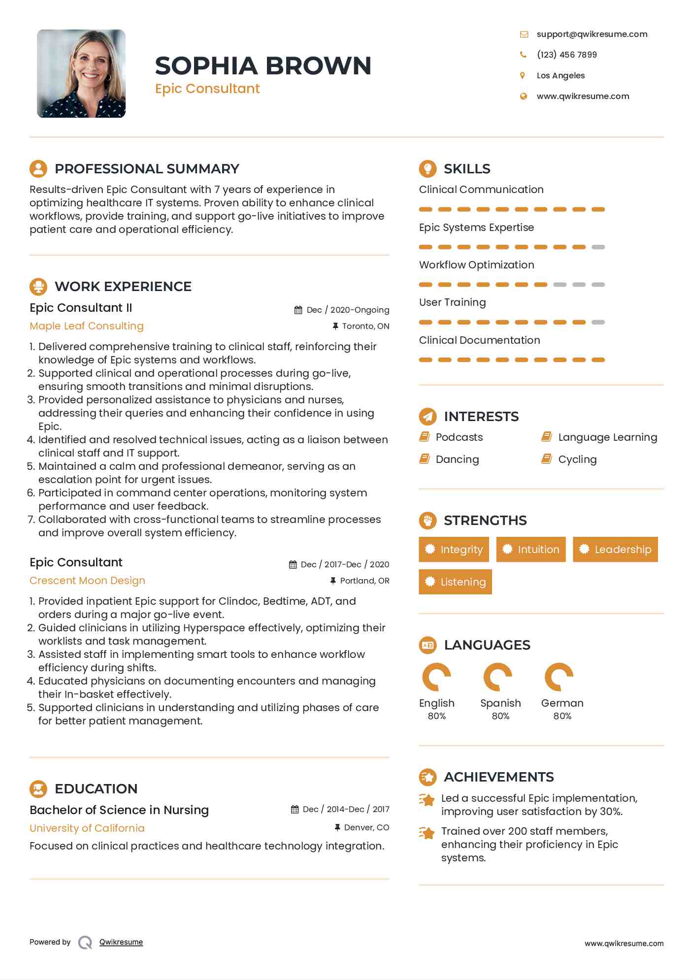 Epic Consultant II Resume Format