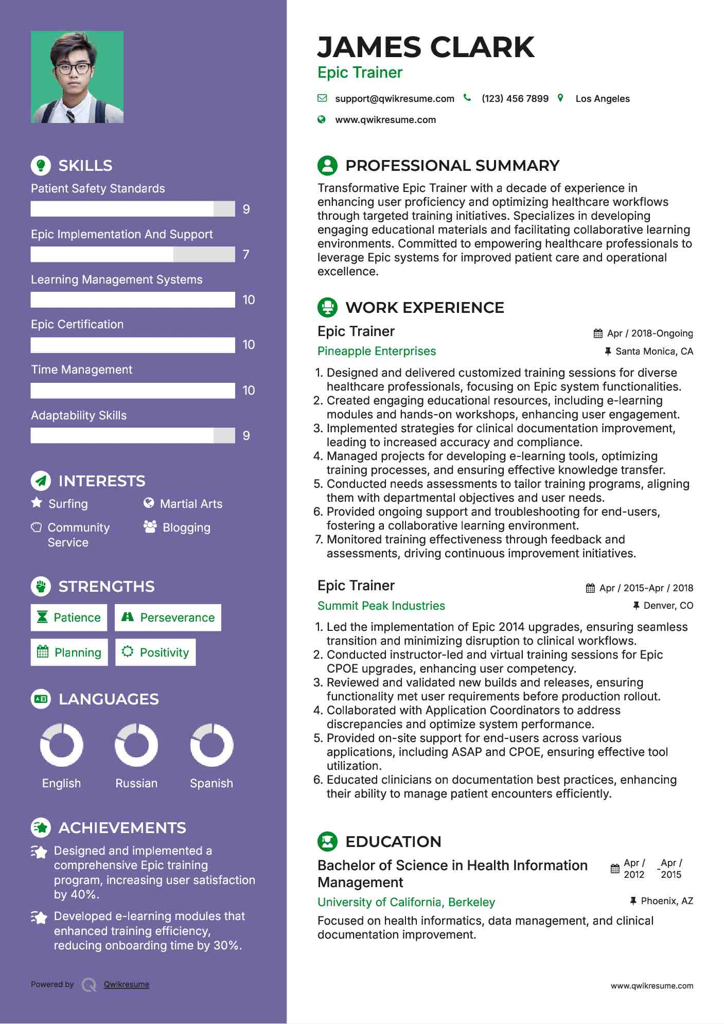 Epic Trainer Resume Model
