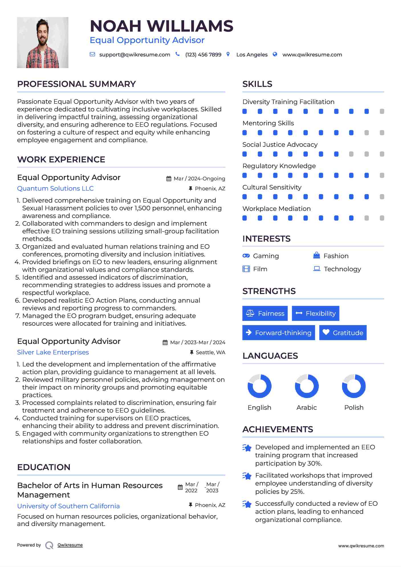 Equal Opportunity Advisor Resume Format