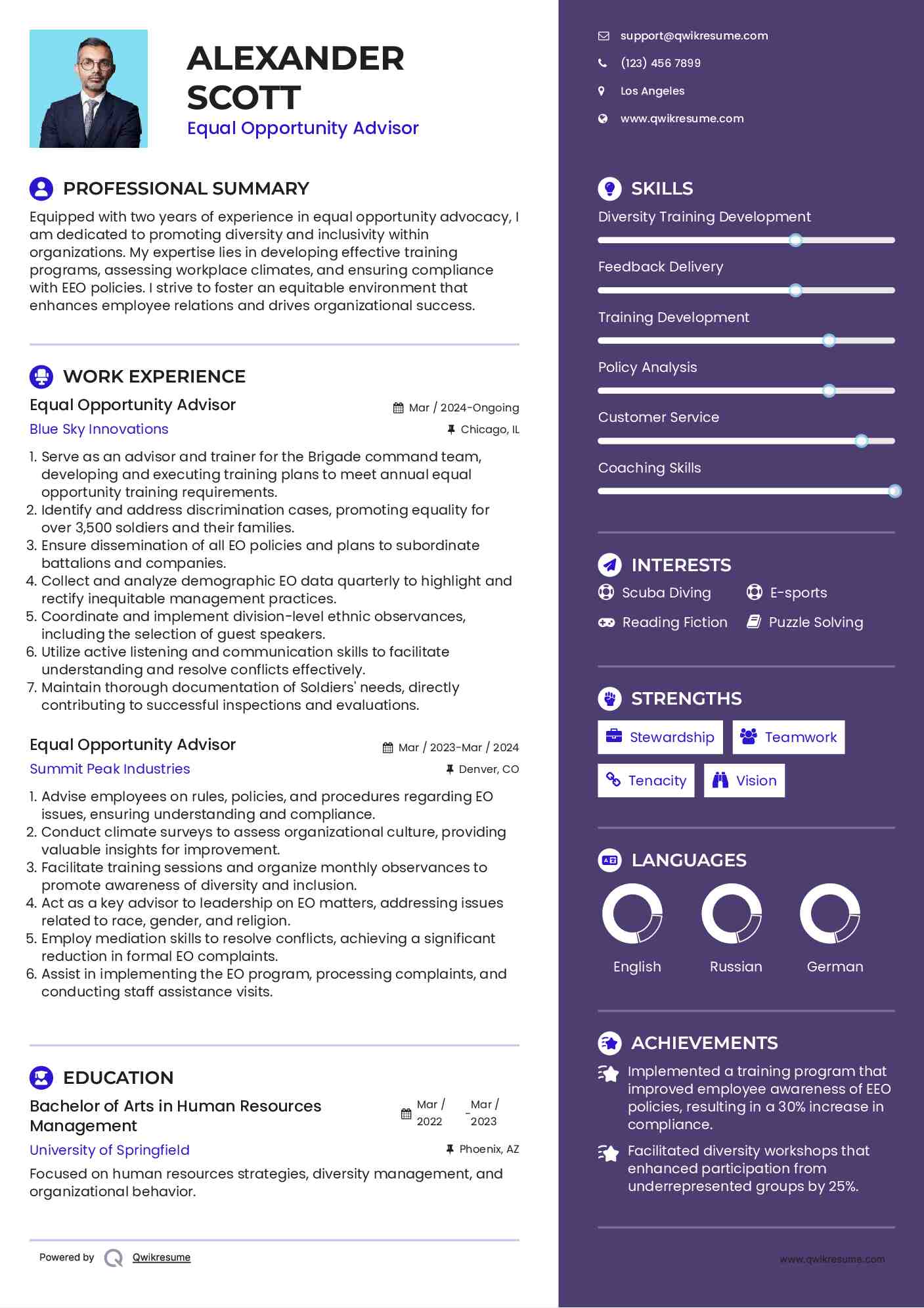 Equal Opportunity Advisor Resume Model