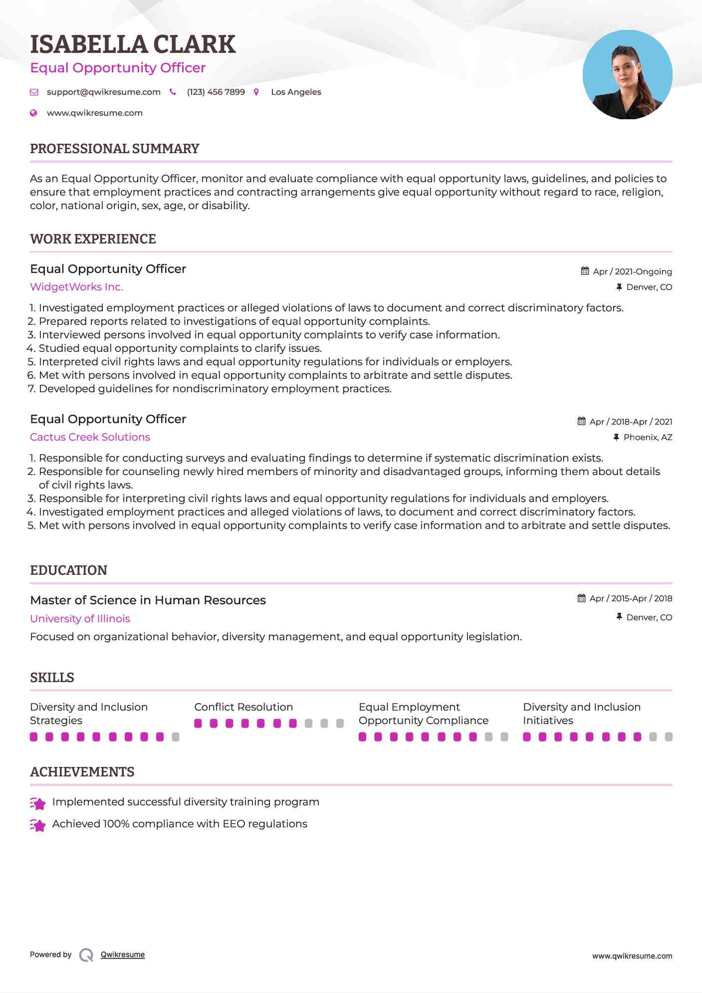 Equal Opportunity Officer Resume Template