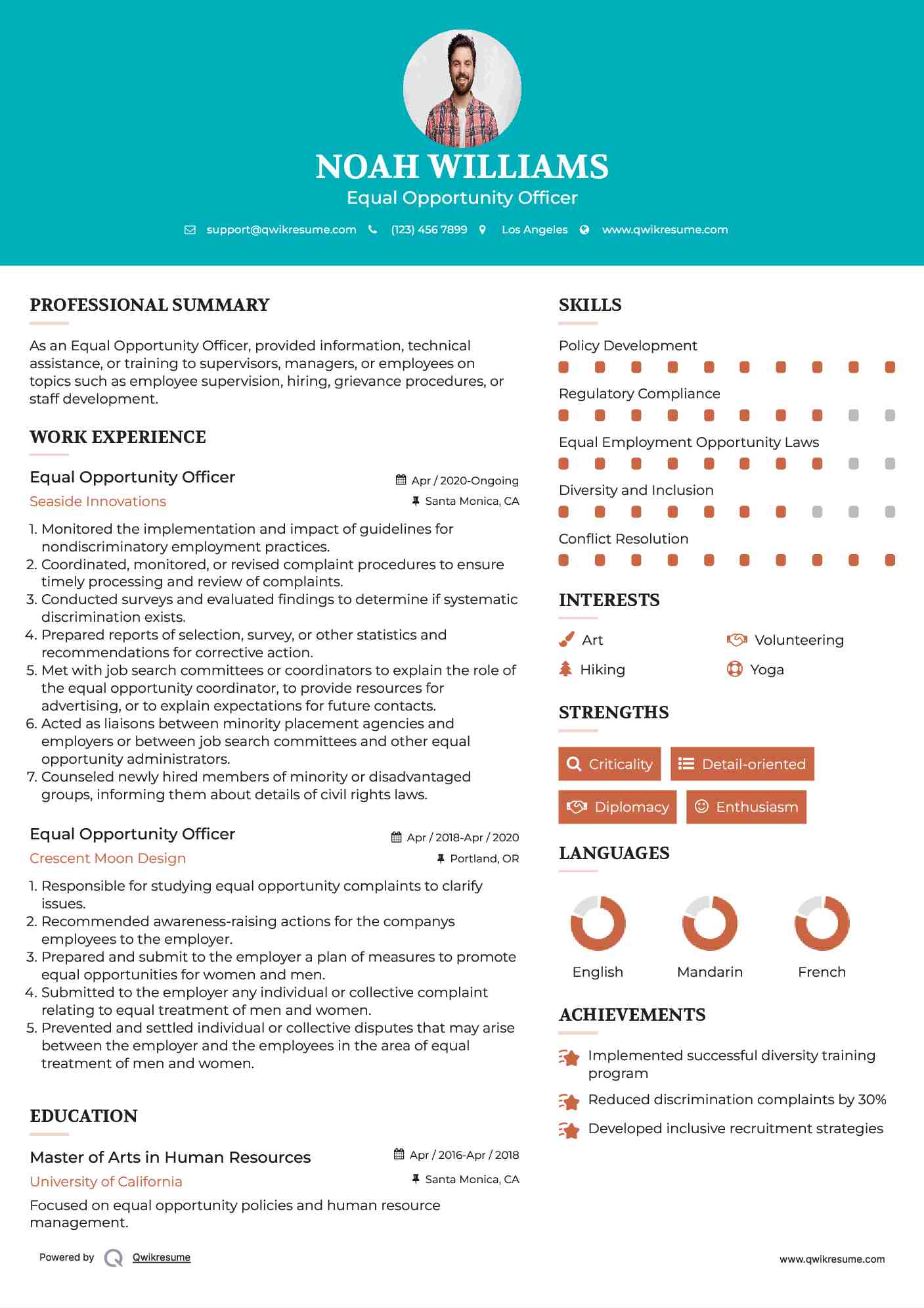 Equal Opportunity Officer Resume Sample