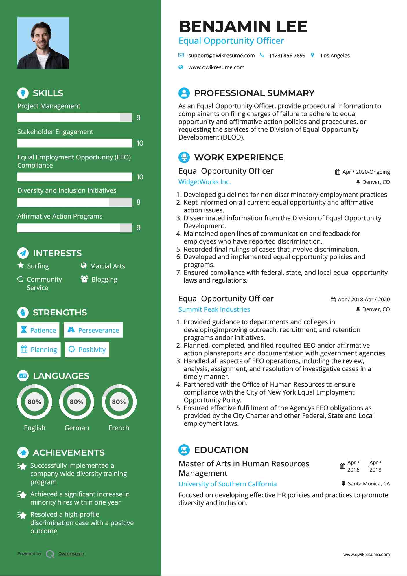 Equal Opportunity Officer Resume Example