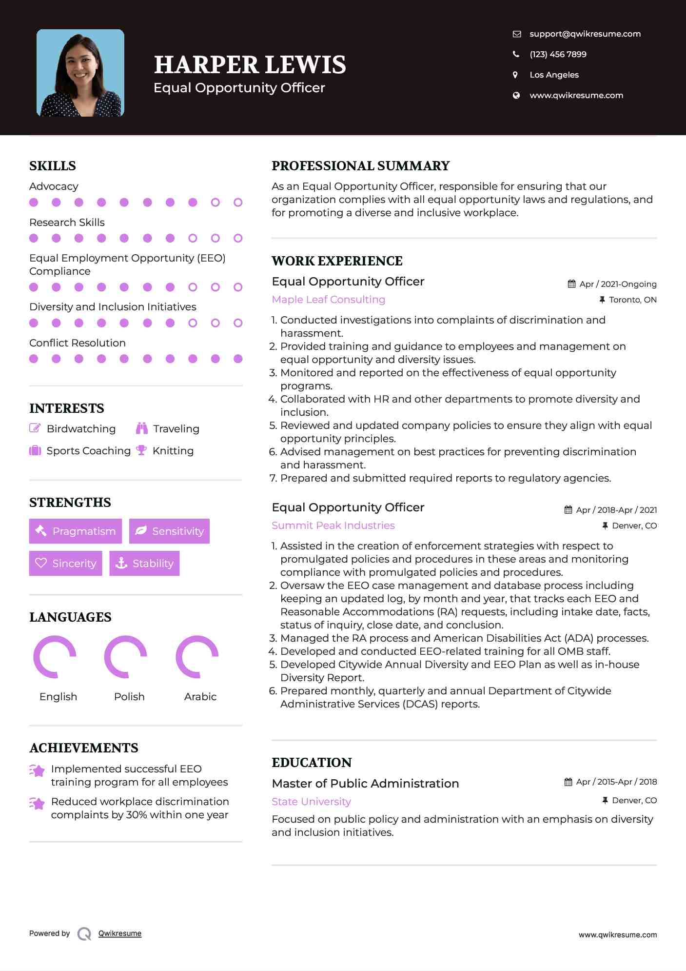 Equal Opportunity Officer Resume Format