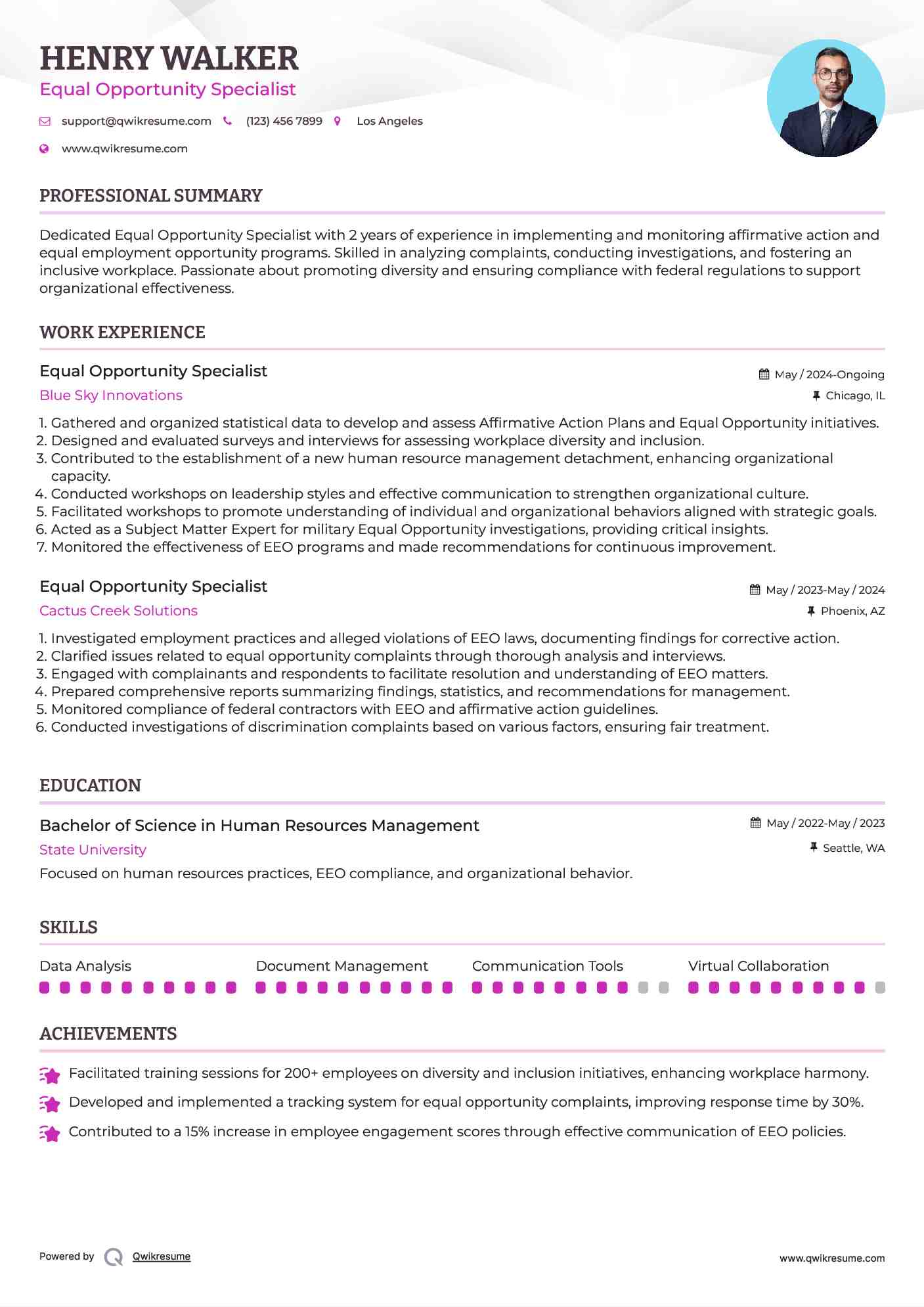 Equal Opportunity Specialist Resume Template