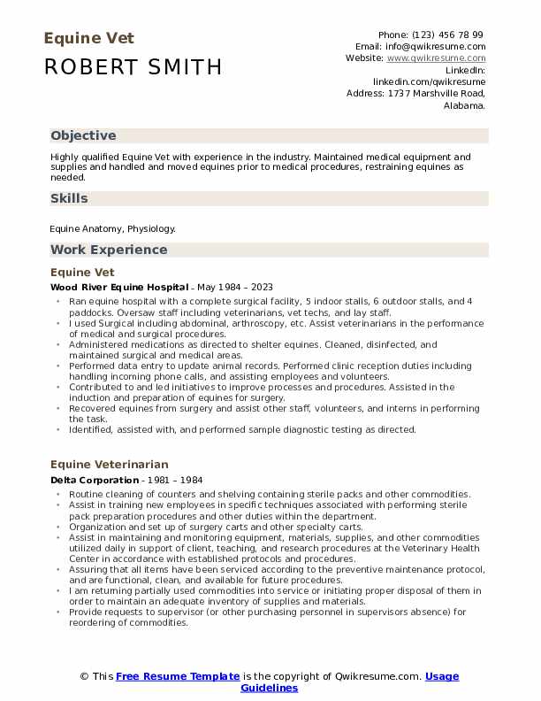 Equine Veterinarian Resume Samples QwikResume