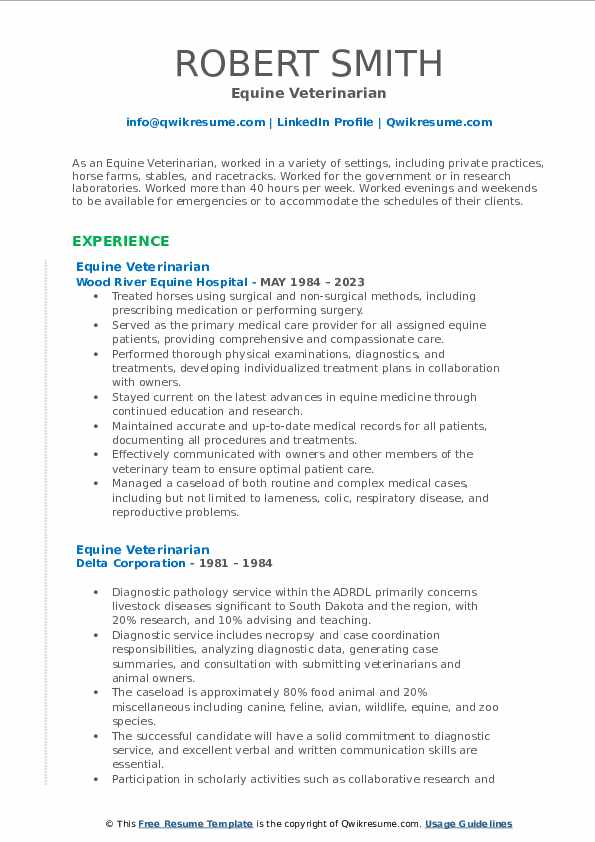 Equine Veterinarian Resume Samples QwikResume