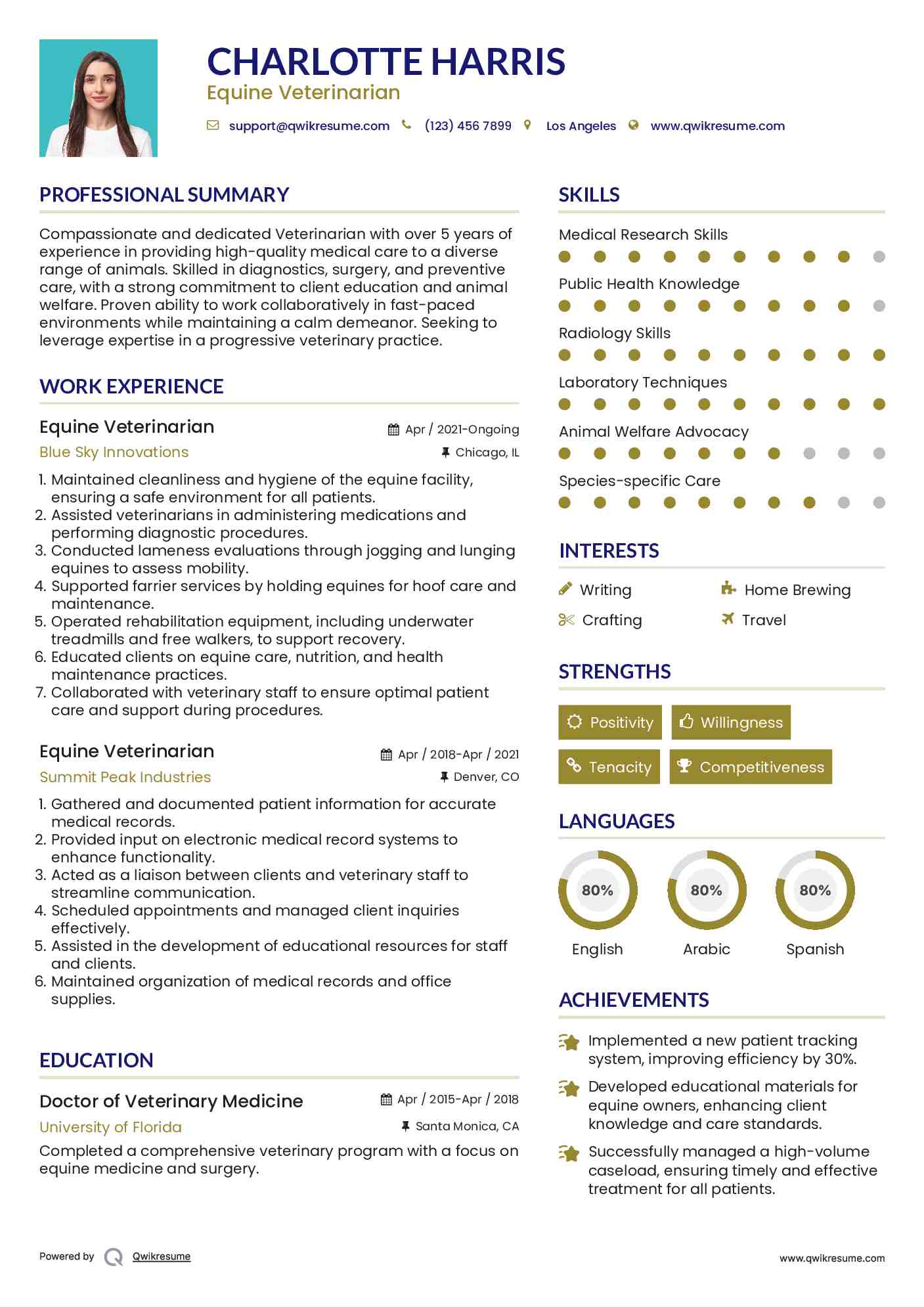 Equine Veterinarian Resume Template