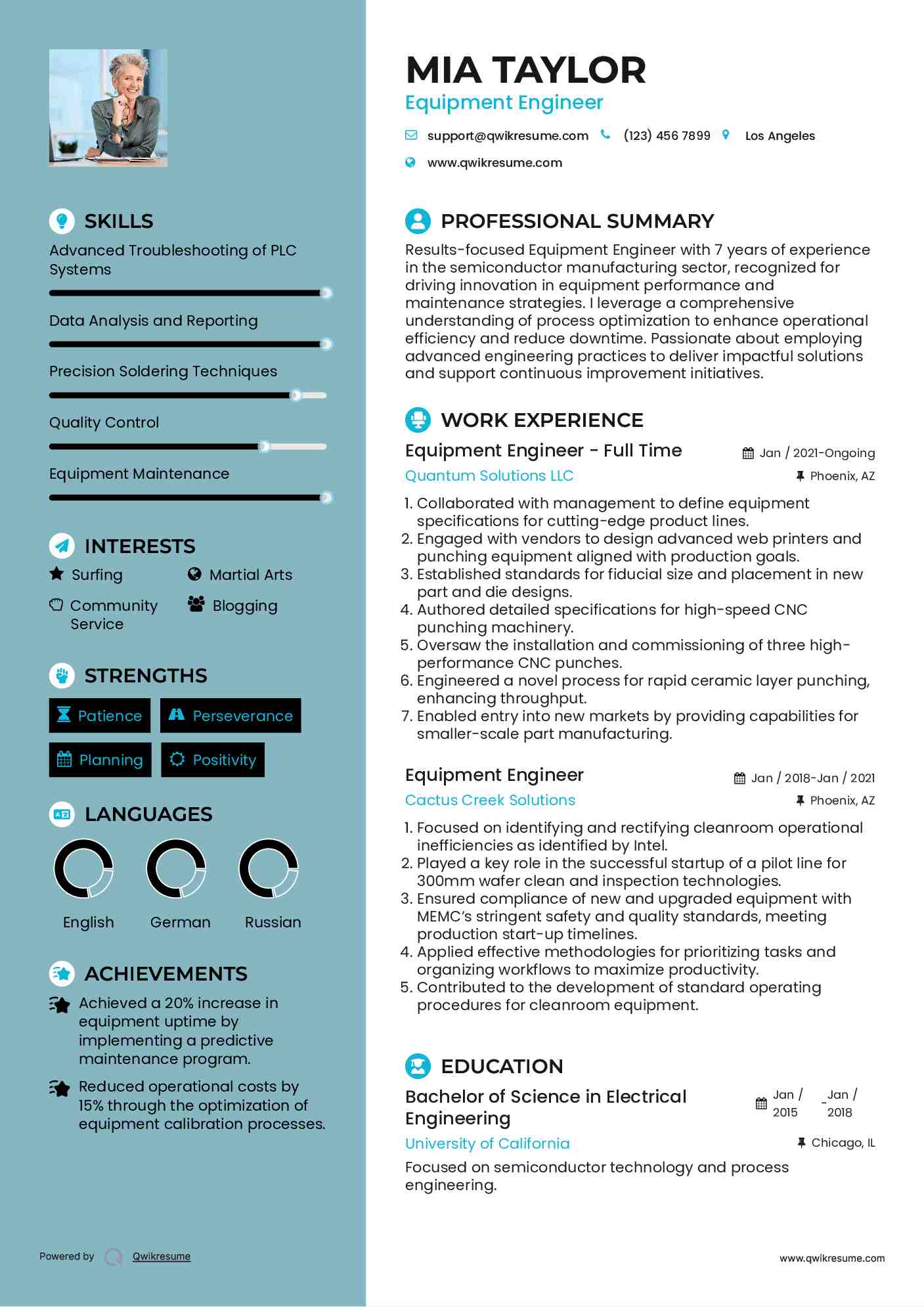 Equipment Engineer - Full Time Resume Model