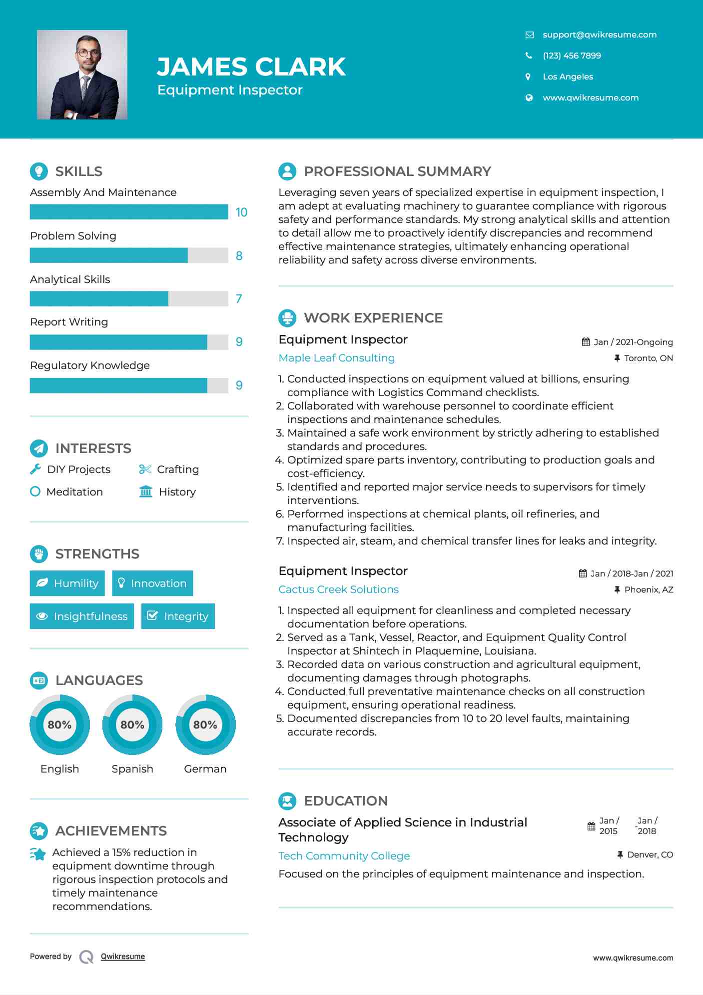 Equipment Inspector Resume Example
