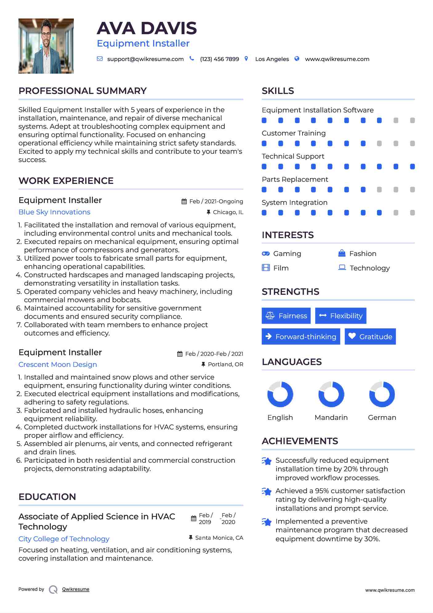 Equipment Installer Resume Format