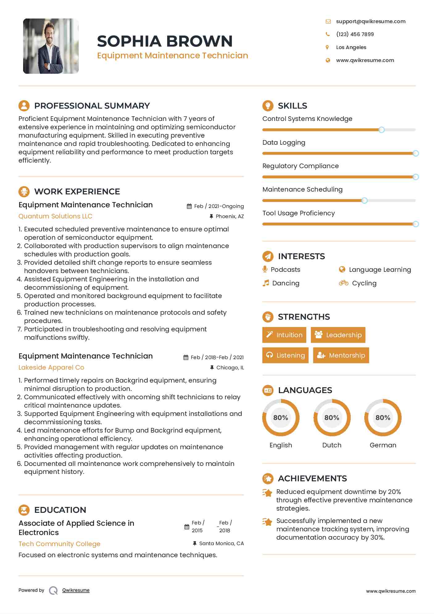 Equipment Maintenance Technician Resume Samples QwikResume