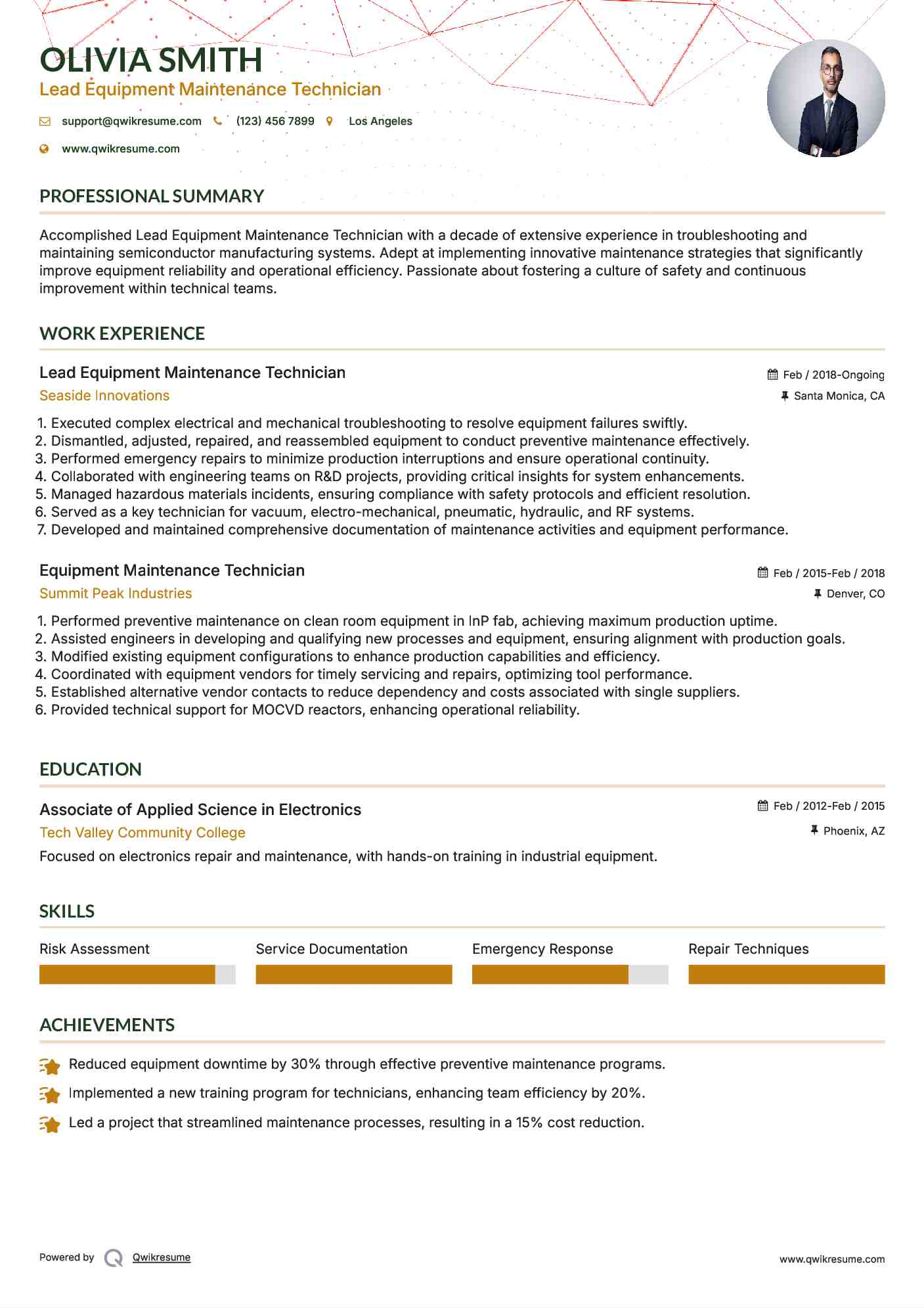 Lead Equipment Maintenance Technician Resume Format