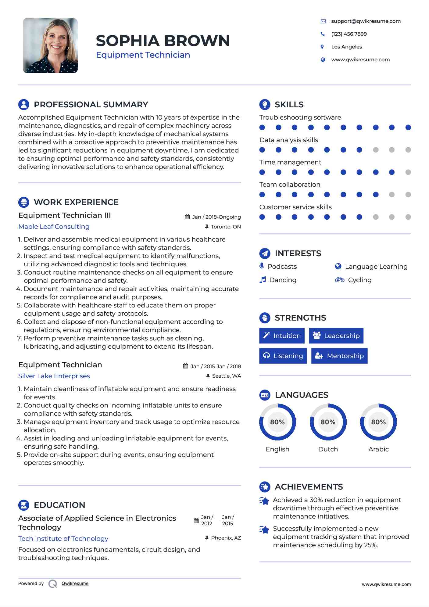 Equipment Technician III Resume Template
