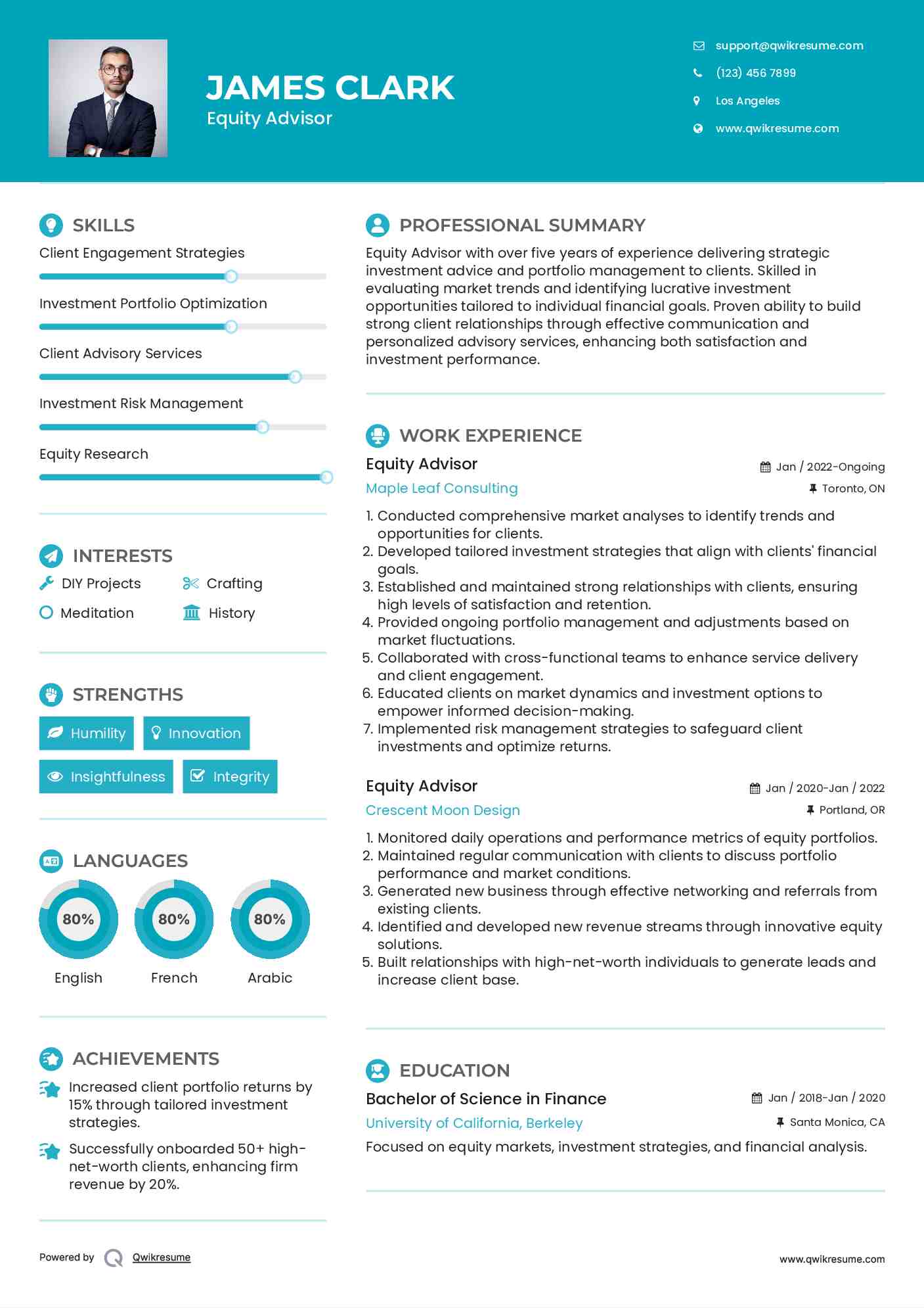 Equity Advisor Resume Format