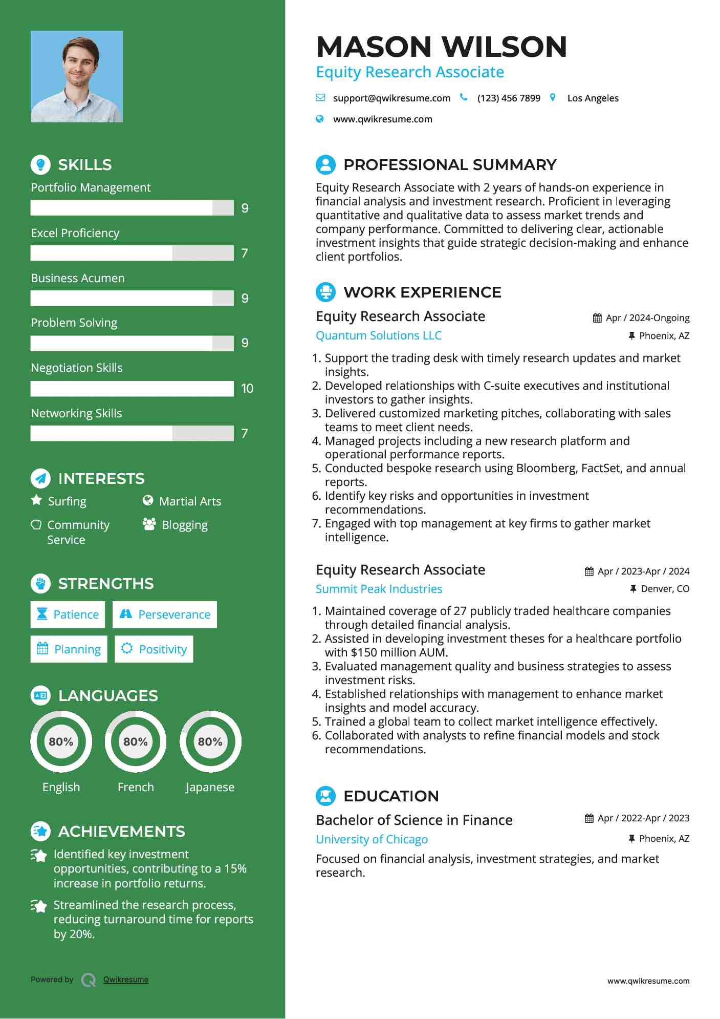 Equity Research Associate Resume Format