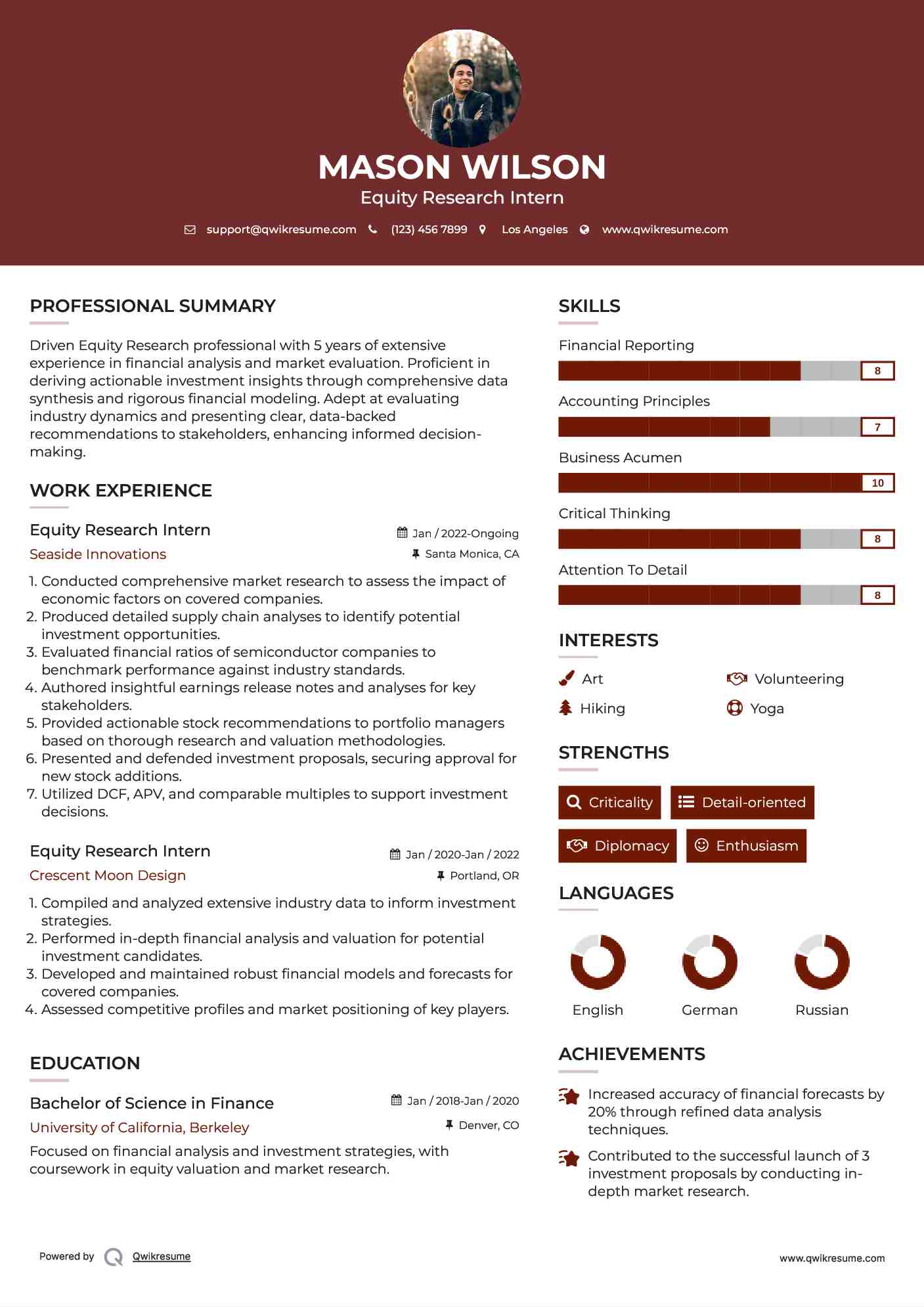 Equity Research Intern Resume Template