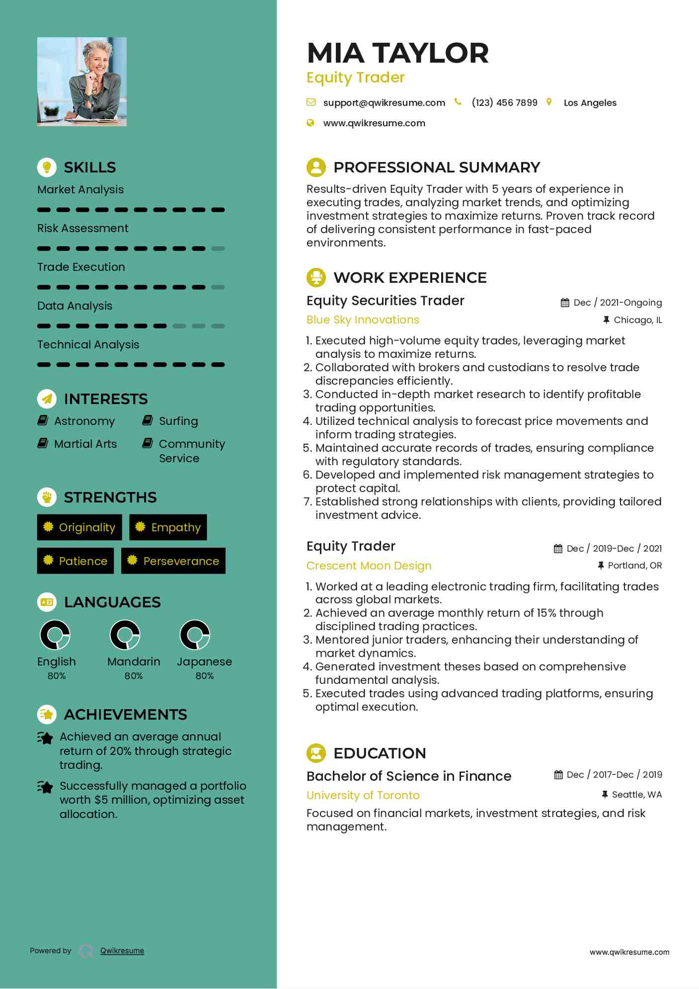 Equity Securities Trader Resume Format