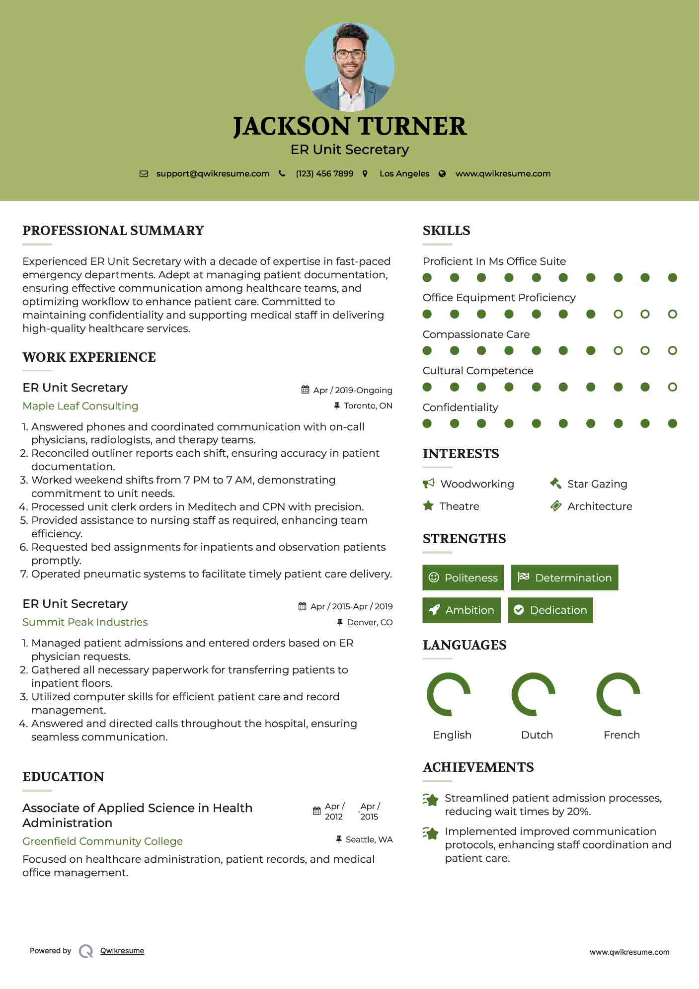 ER Unit Secretary Resume Format