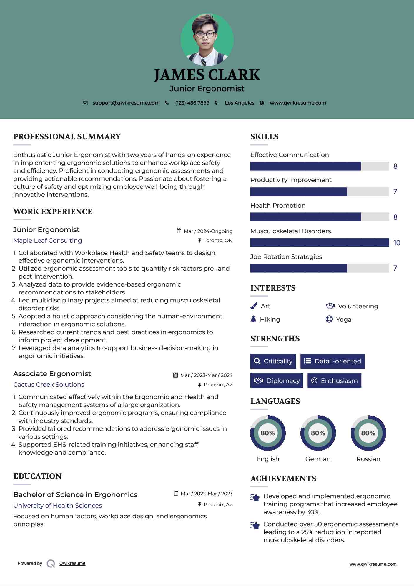Junior Ergonomist  Resume Template