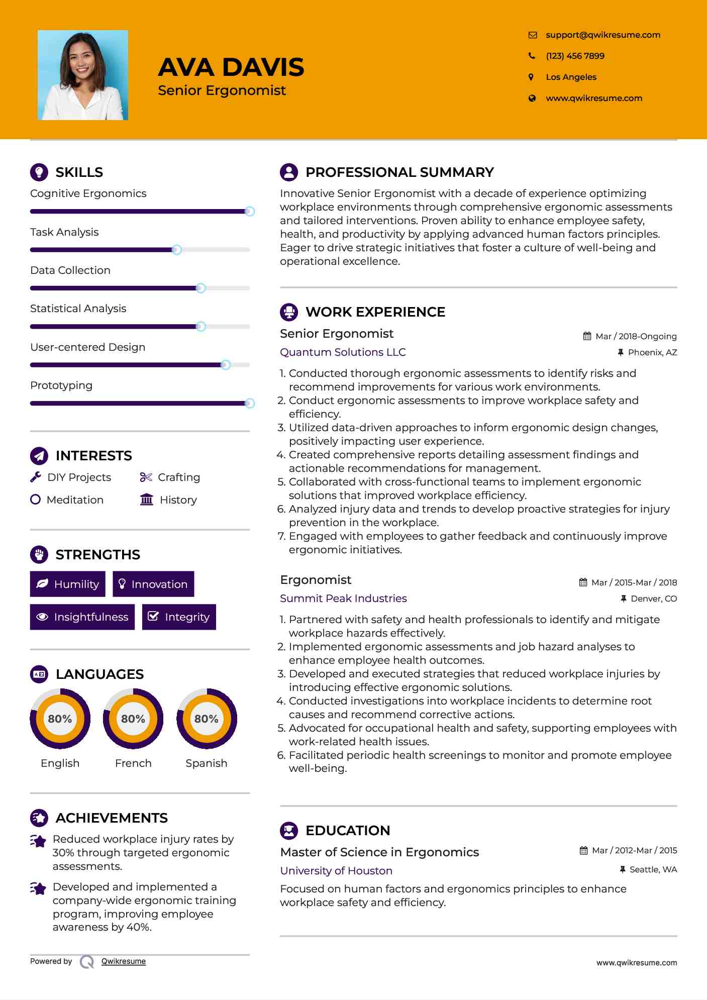 Senior Ergonomist  Resume Model