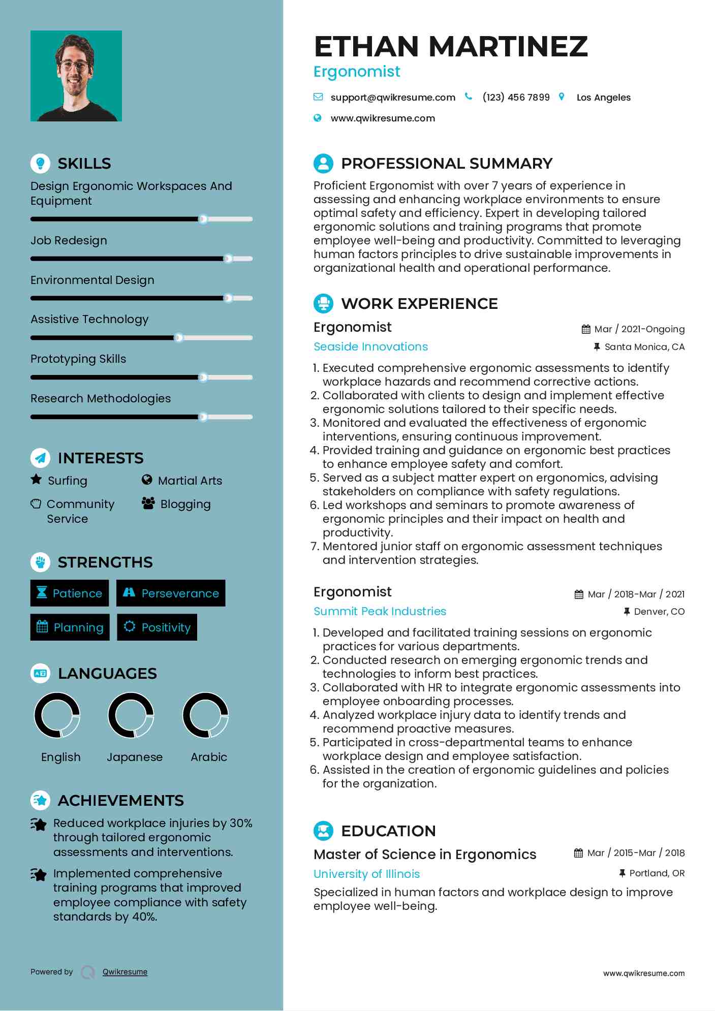 Ergonomist Resume Example