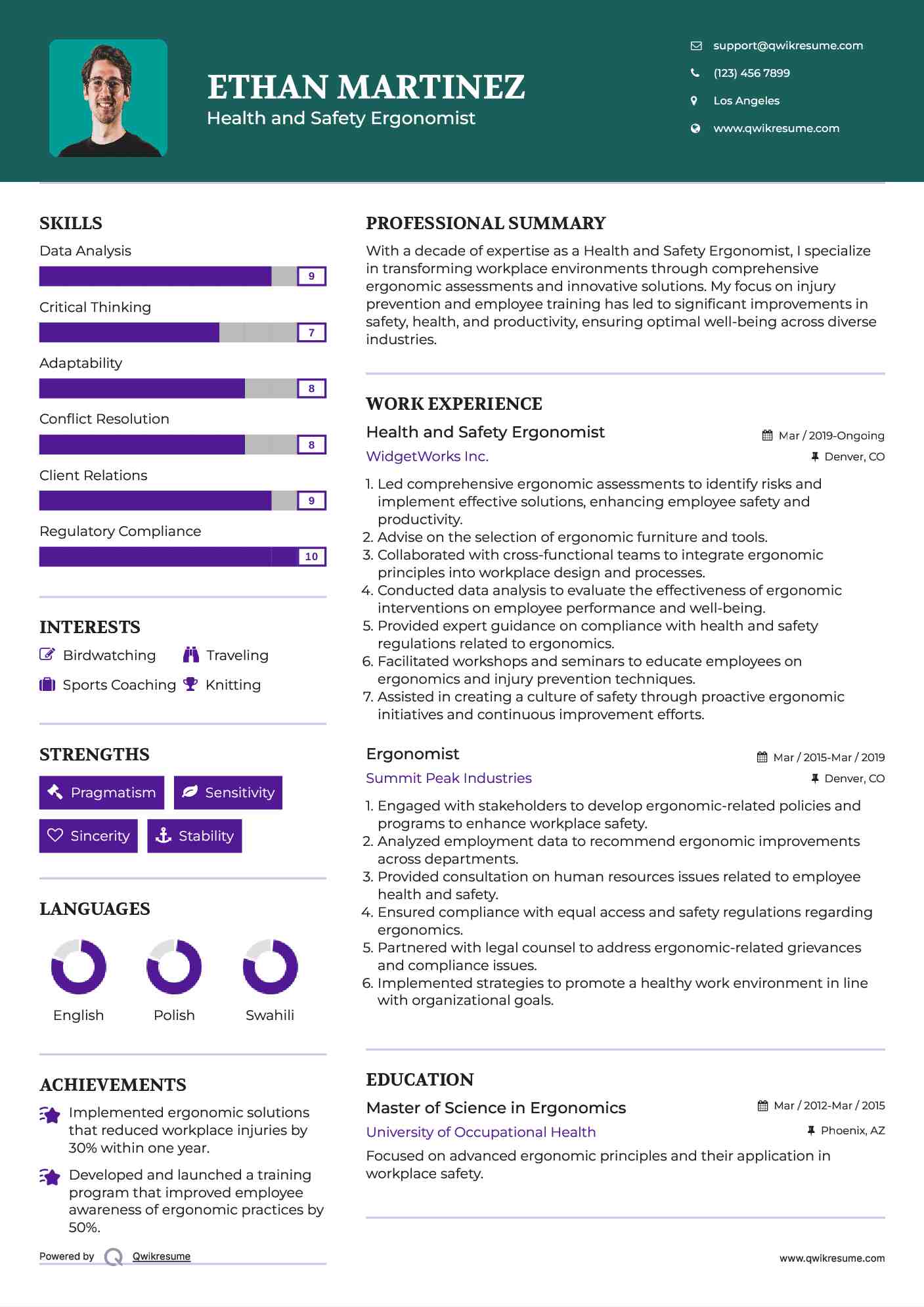 Health and Safety Ergonomist

 Resume Model