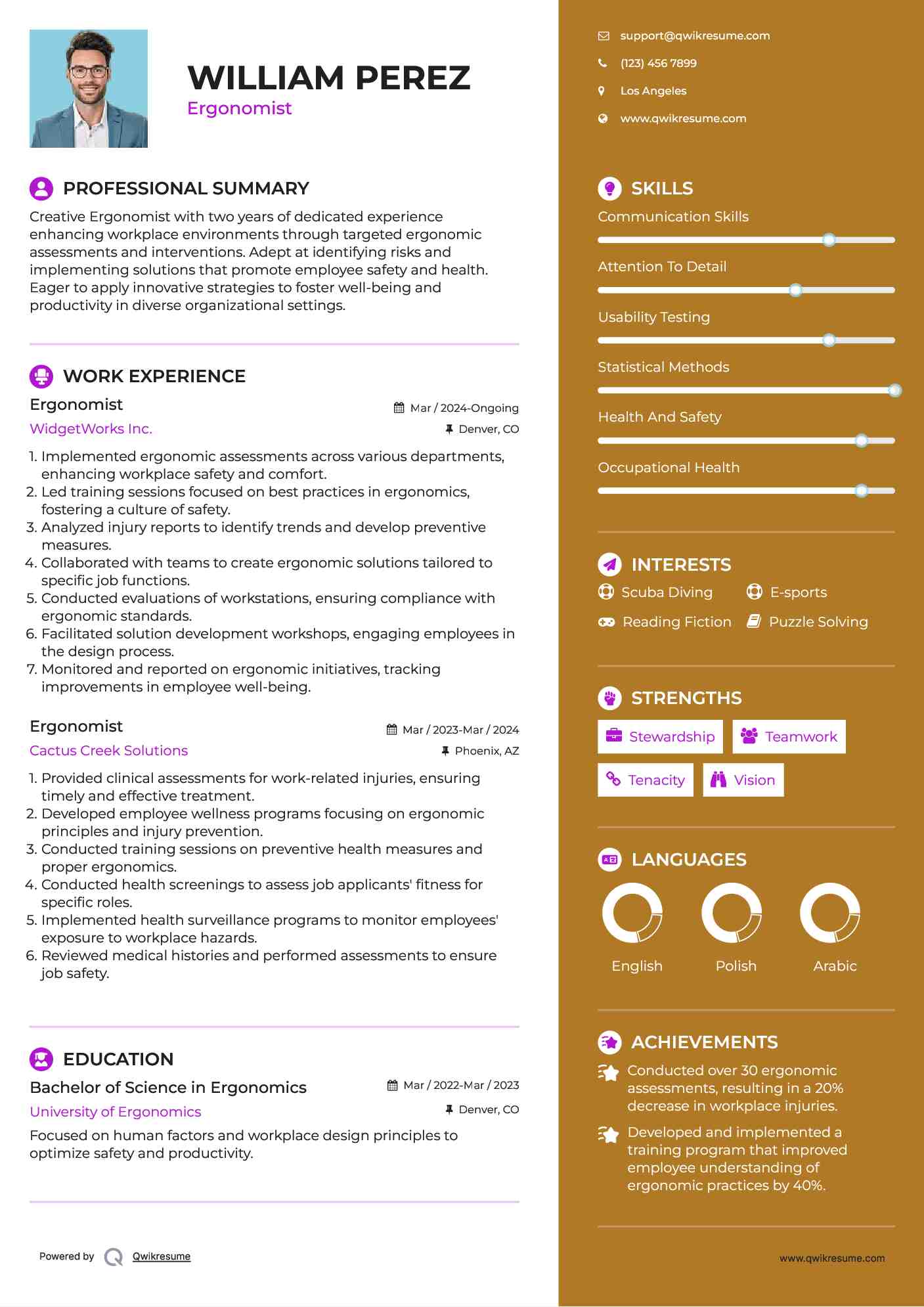 Ergonomist Resume Sample