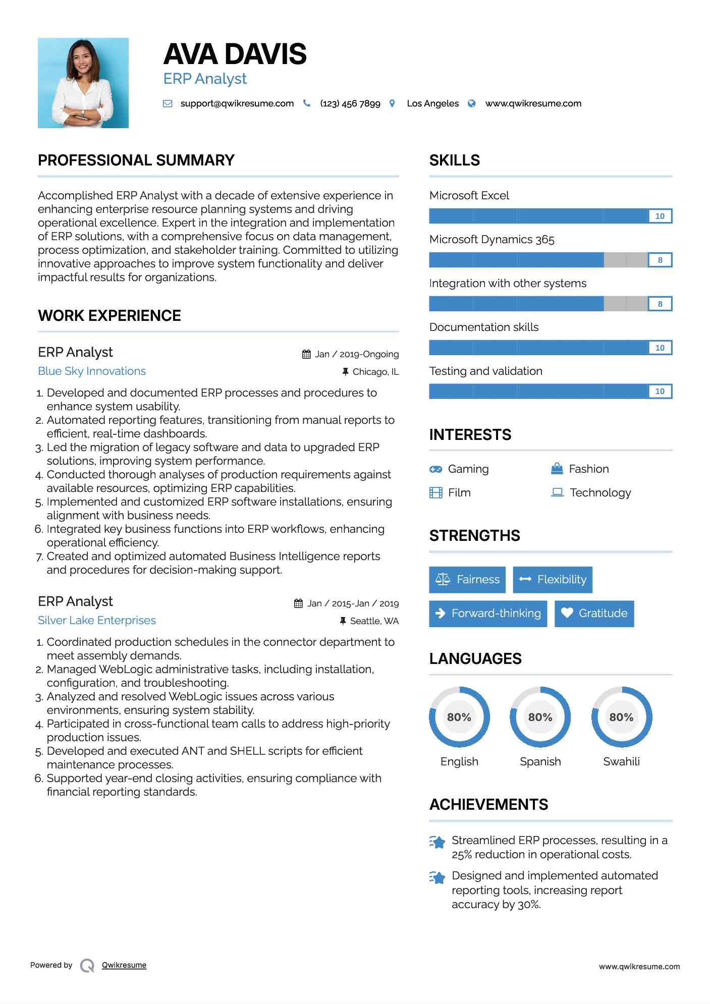 ERP Analyst Resume Example