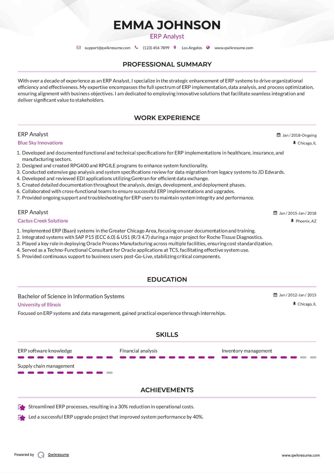 ERP Analyst Resume Format