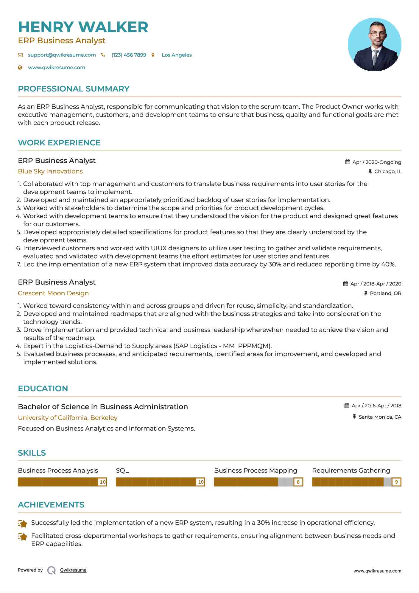 ERP Business Analyst Resume Model