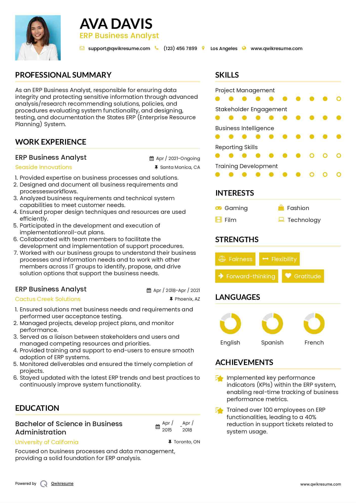 ERP Business Analyst Resume Format