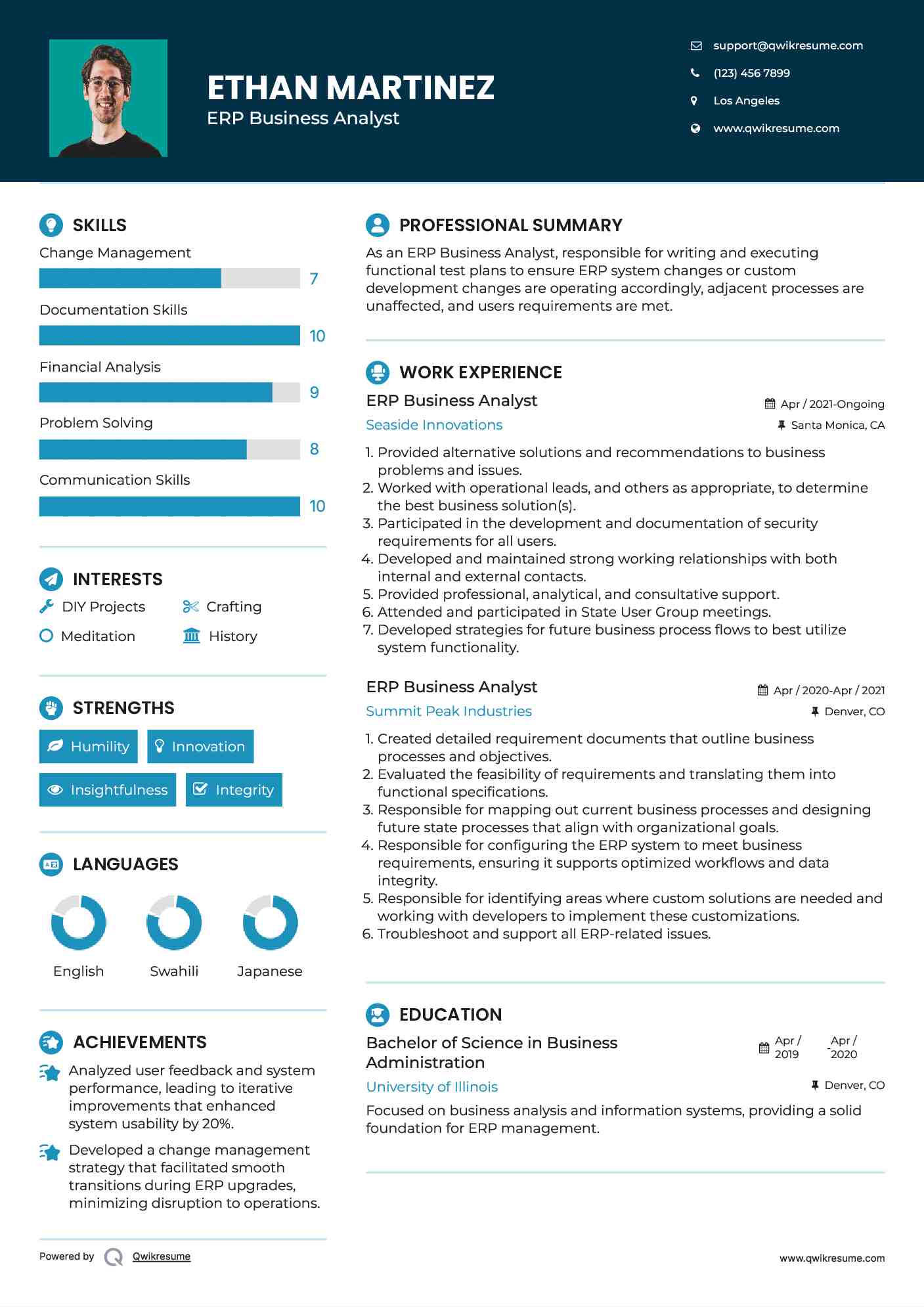 ERP Business Analyst Resume Sample