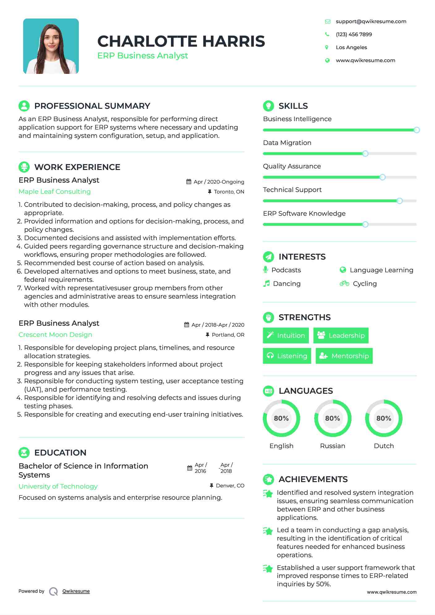 ERP Business Analyst Resume Sample