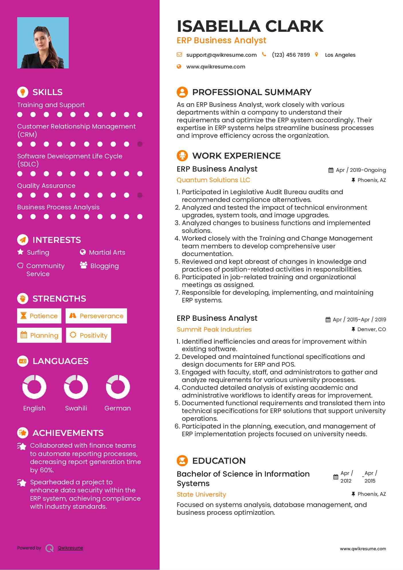 ERP Business Analyst Resume Model