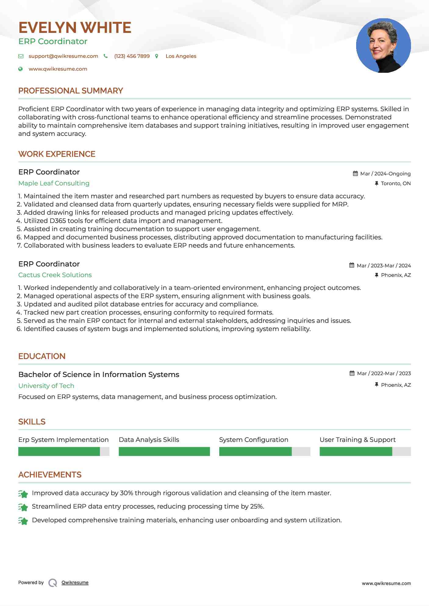 ERP Coordinator Resume Format