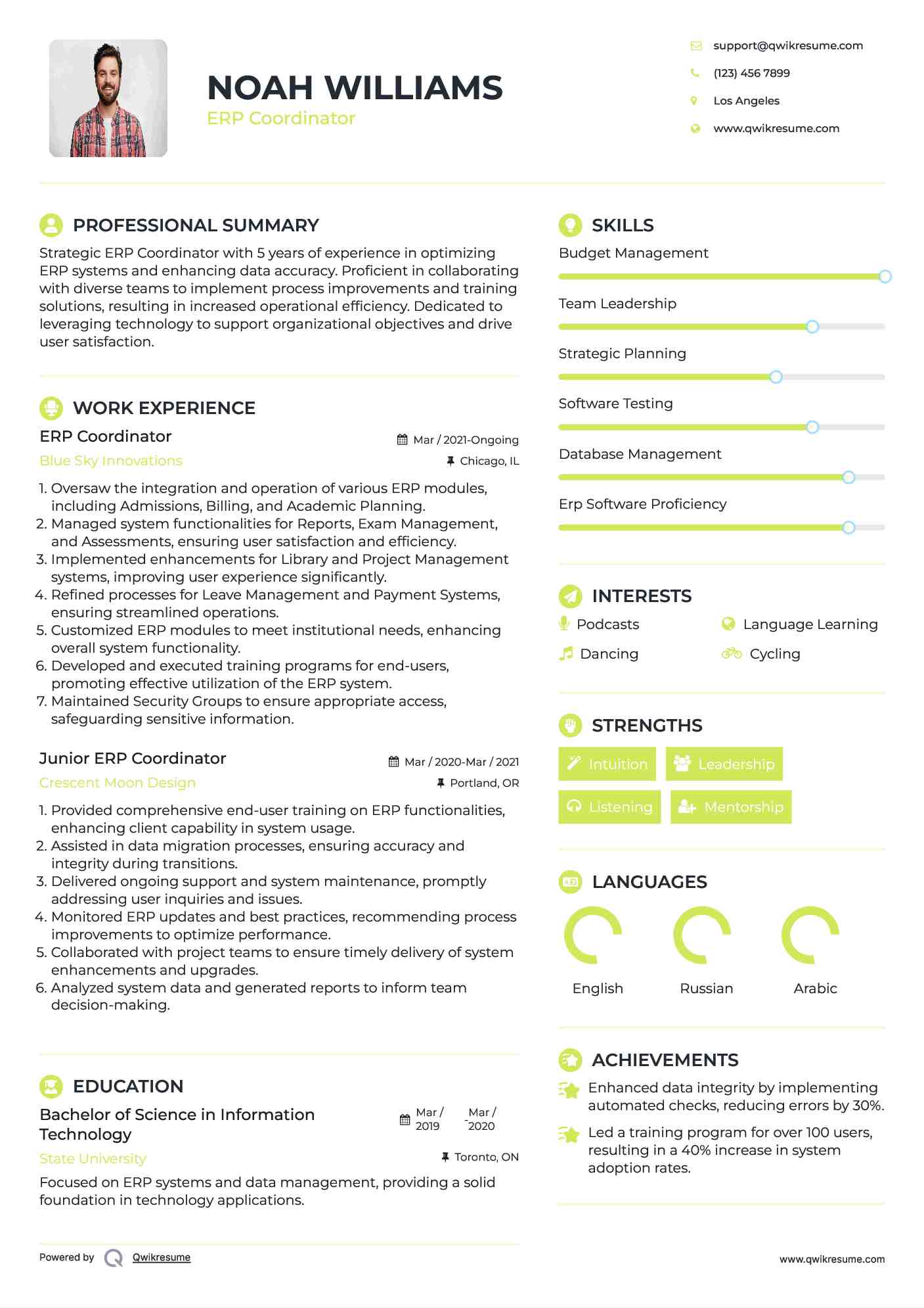 ERP Coordinator Resume Sample