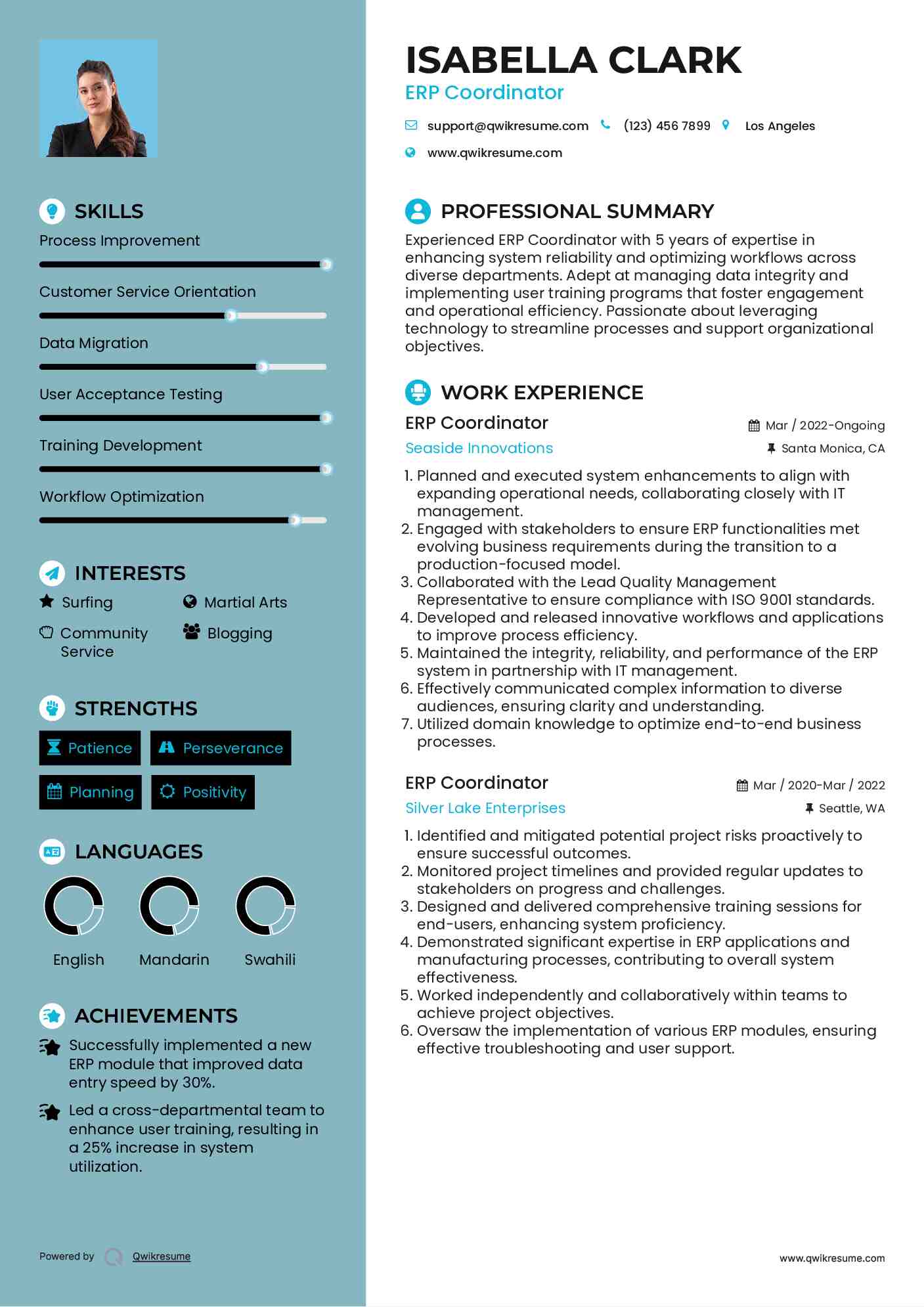 ERP Coordinator Resume Format