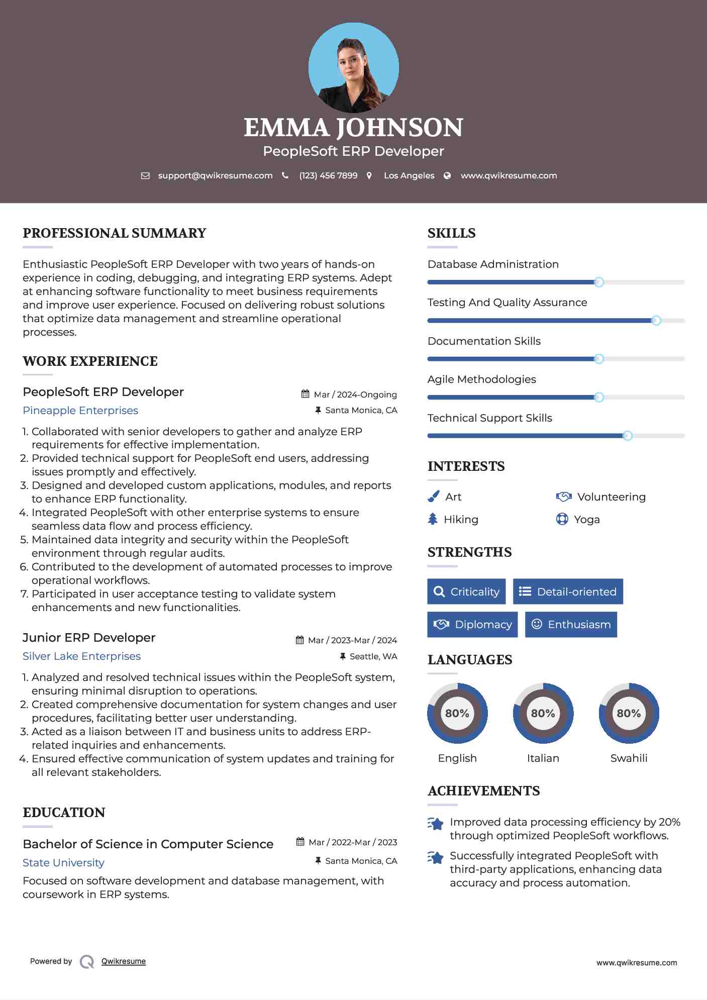 PeopleSoft ERP Developer
 Resume Model