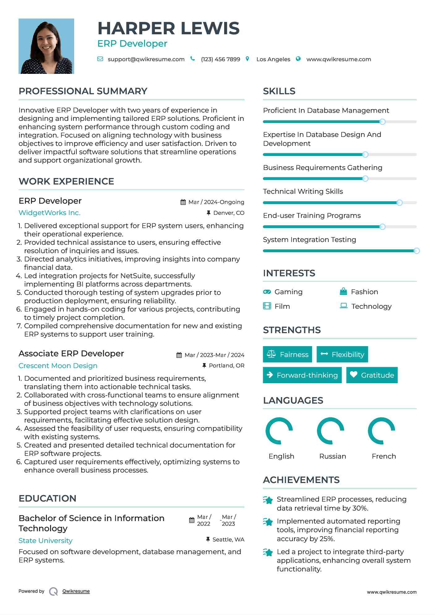 ERP Developer Resume Sample