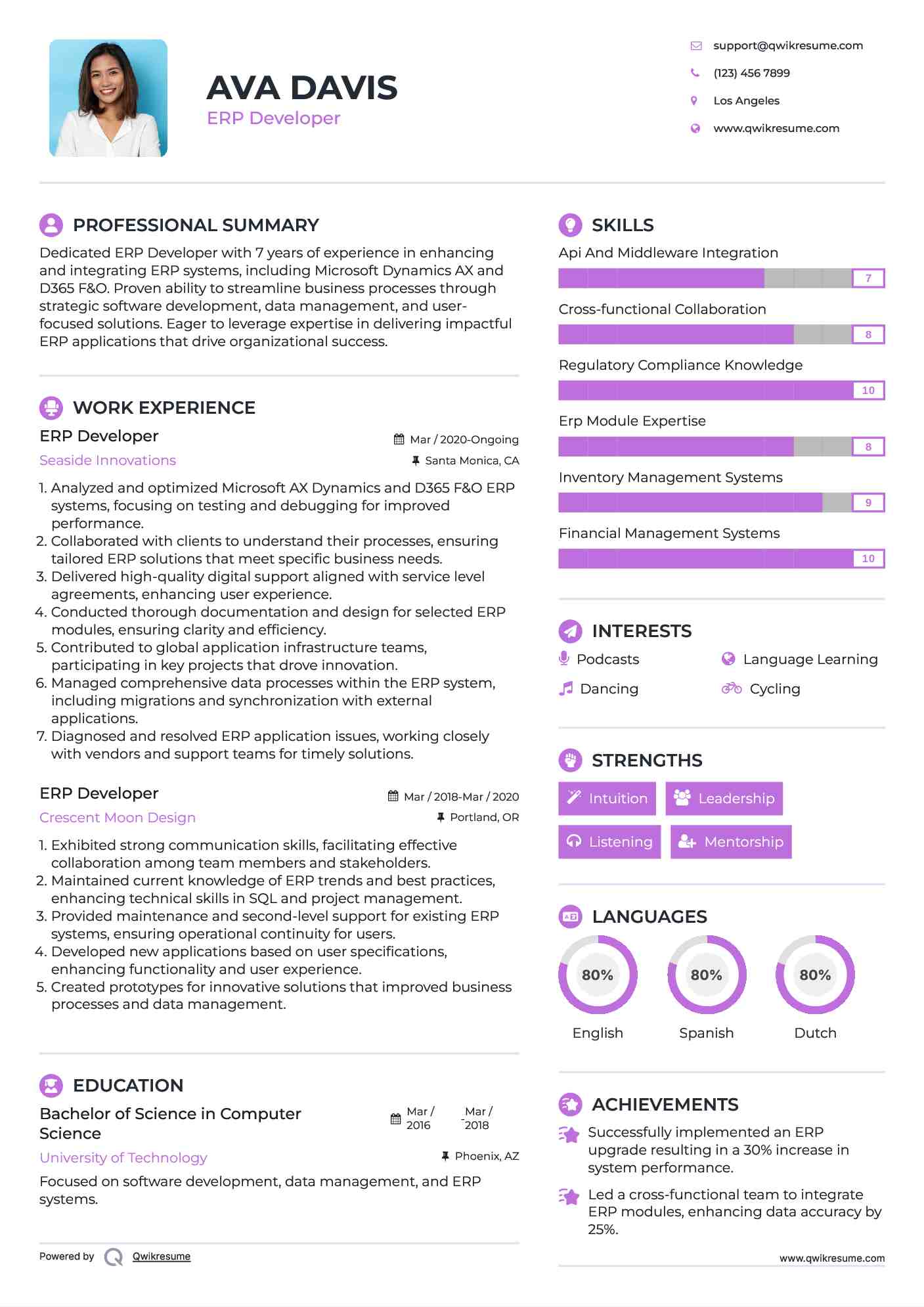 ERP Developer Resume Template